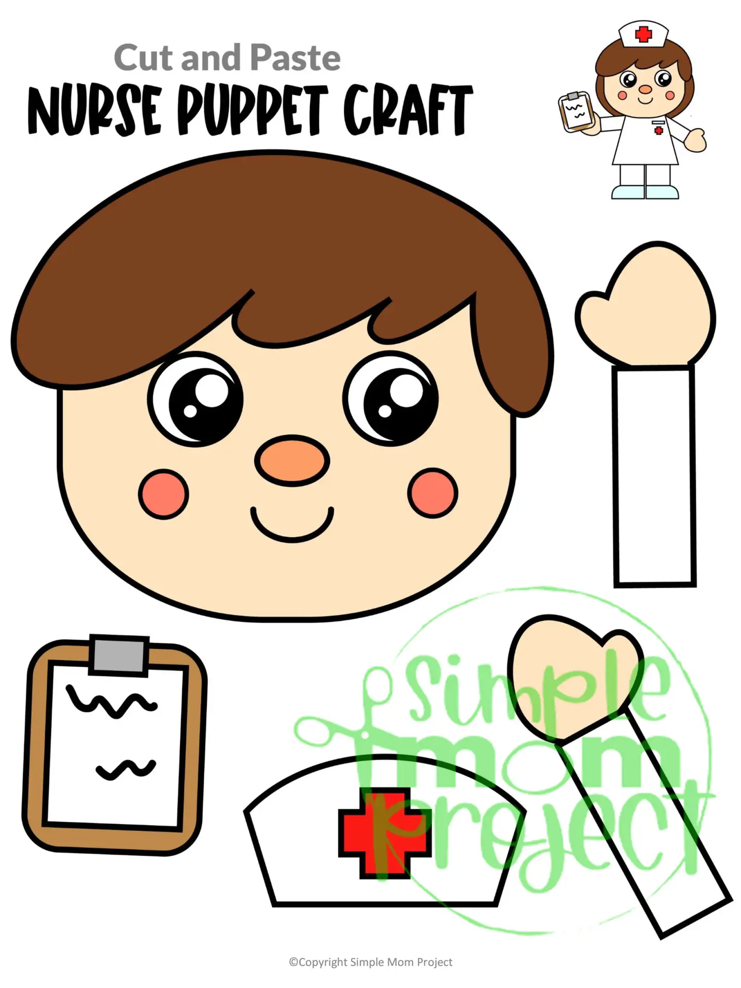 Printable Nurse Paper Bag Puppet Community Helper Craft for Kids Preschooler Toddler