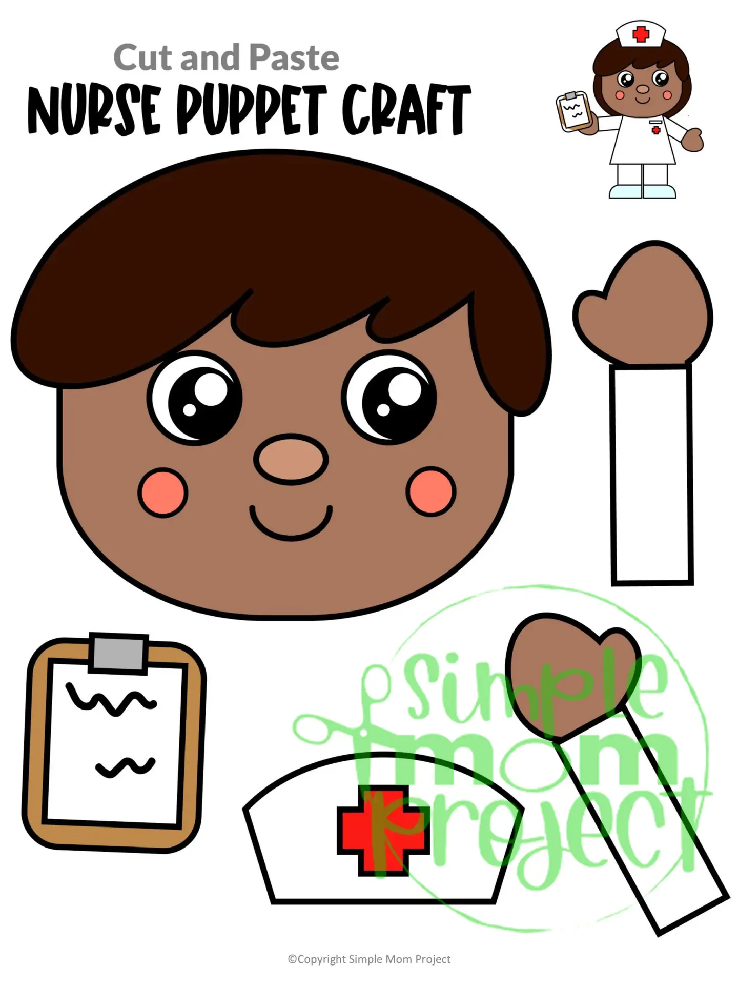Printable Nurse Paper Bag Puppet Community Helper Craft for Kids Preschooler Toddler