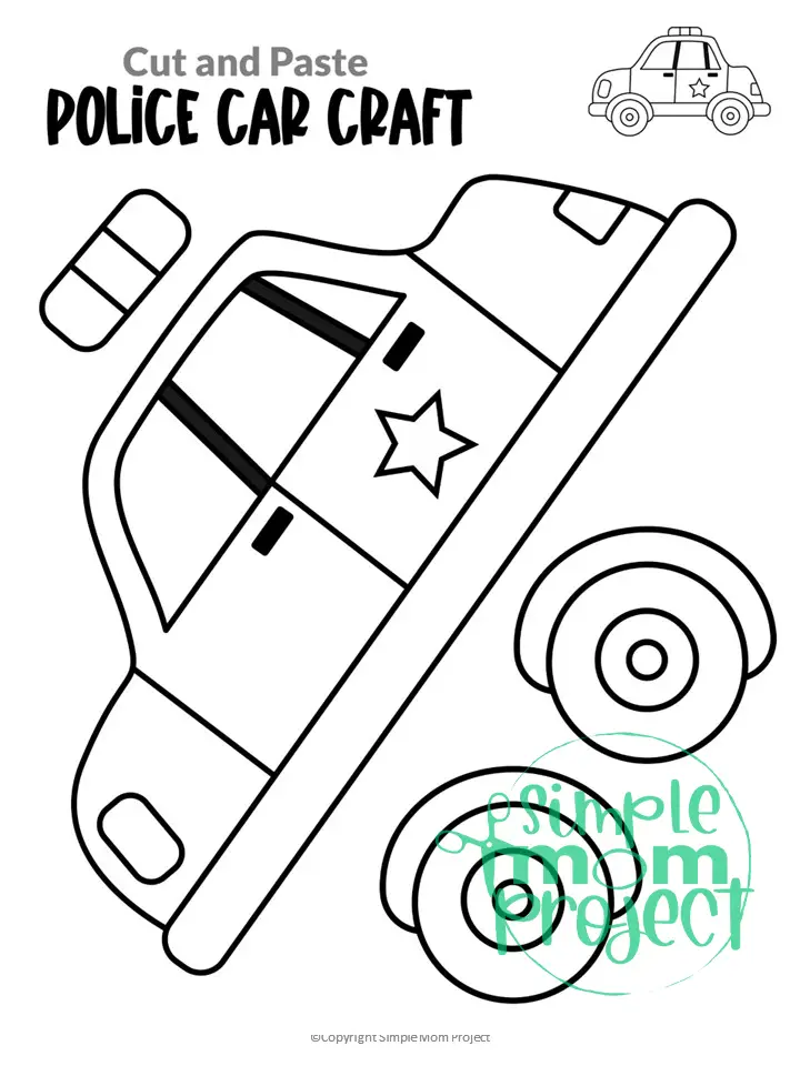 Printable Police Car Craft Transportation Vehicle Template for Kids, Preschool, Toddlers, Kindergarten 14