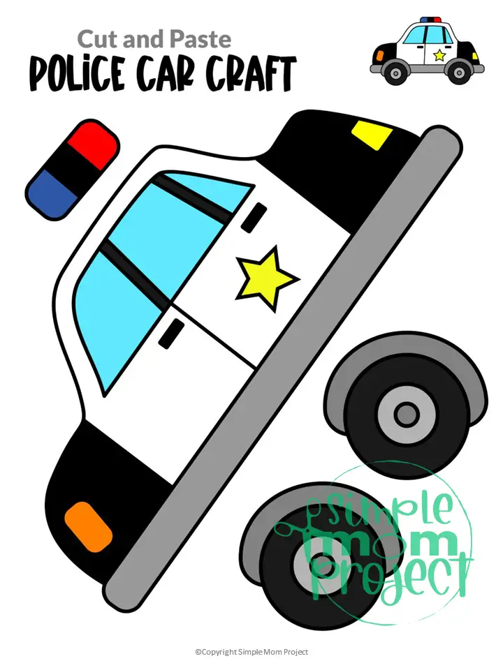 Printable Police Car Craft Transportation Vehicle Template for Kids, Preschool, Toddlers, Kindergarten 15