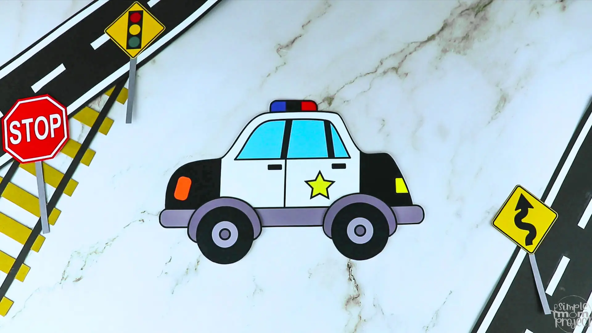 Printable Police Car Craft Transportation Vehicle Template for Kids, Preschool, Toddlers, Kindergarten 9