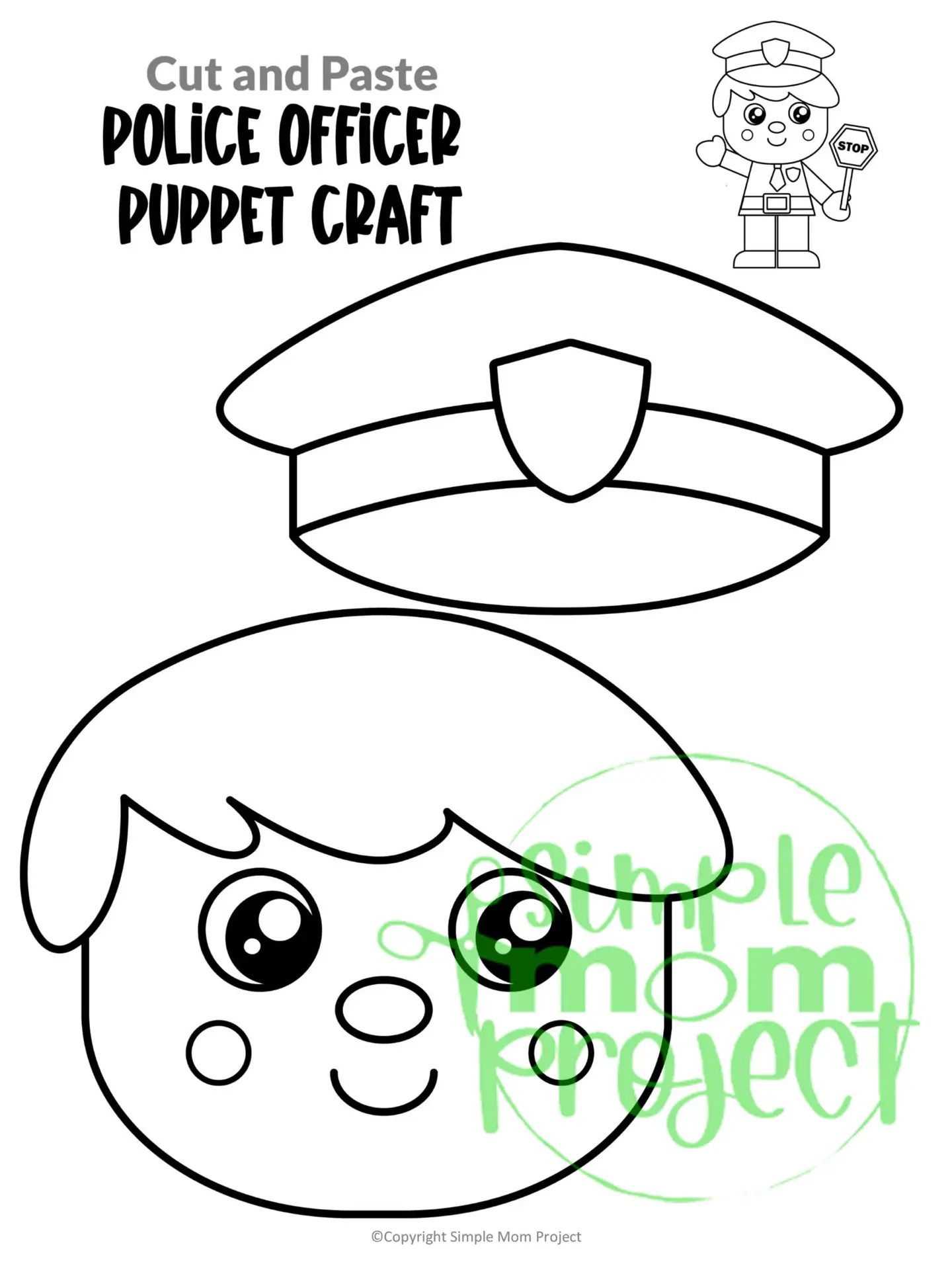 Printable Police Officer Paper Bag Puppet Community Helper Craft for Kids Preschooler Toddler