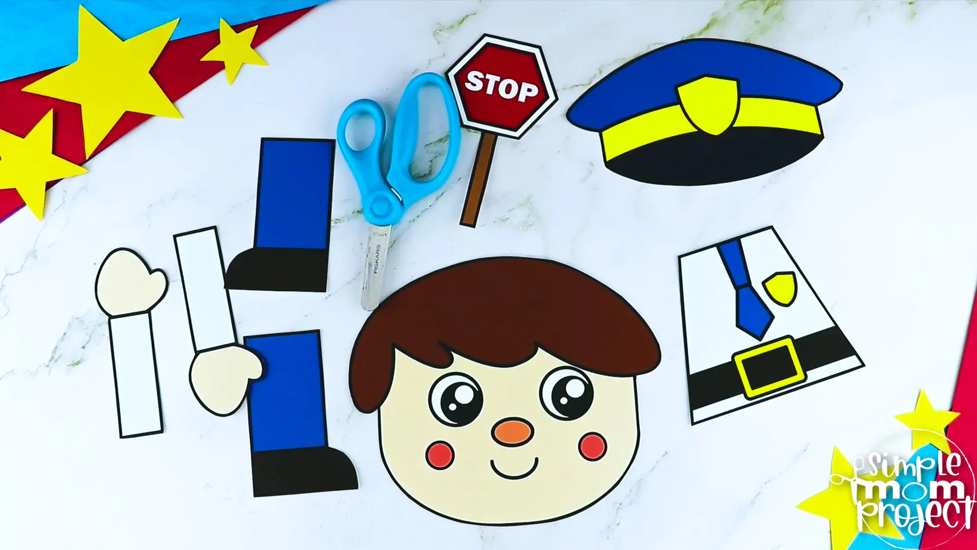 Printable Police Officer Paper Bag Puppet Community Helper Craft for Kids Preschooler Toddler
