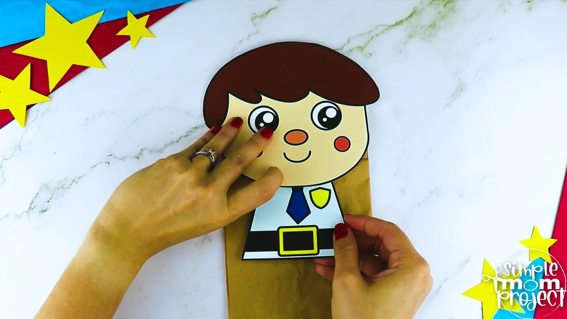 Printable Police Officer Paper Bag Puppet Community Helper Craft for Kids Preschooler Toddler