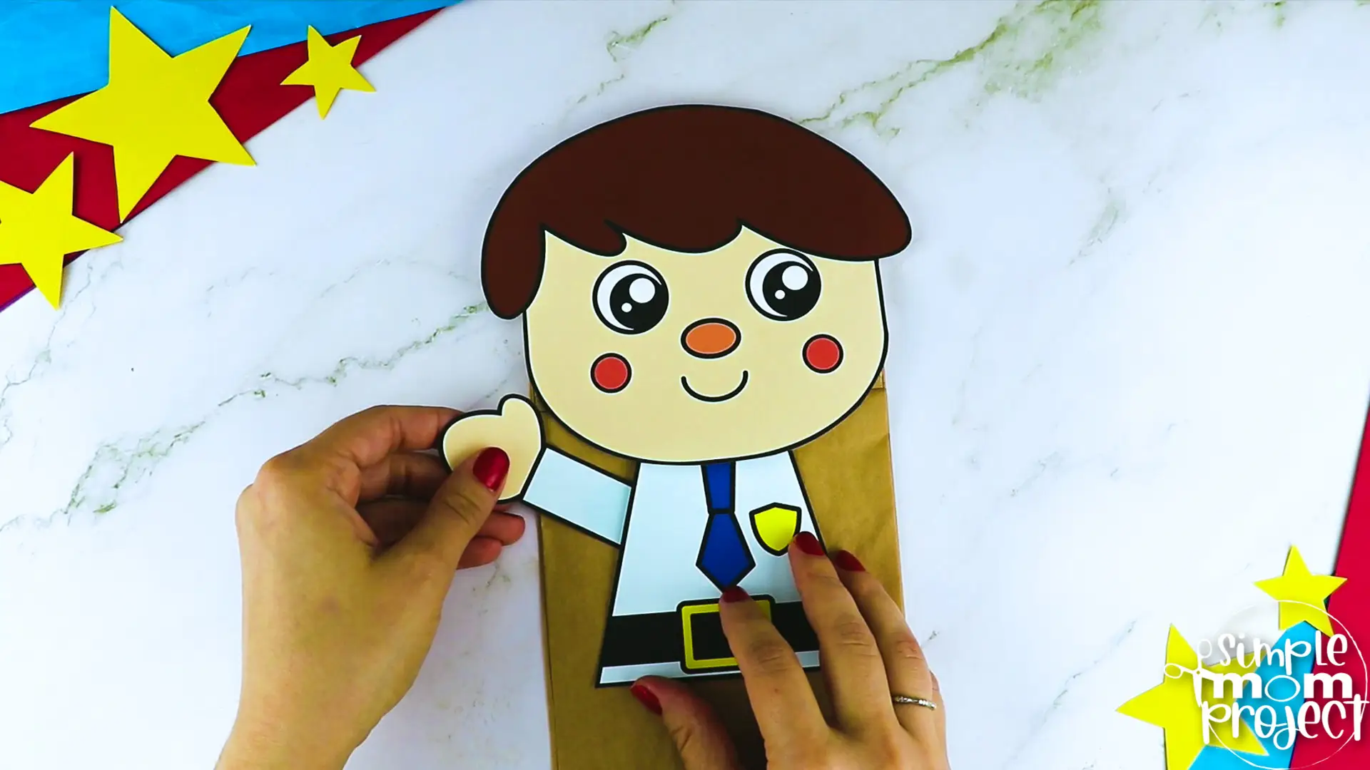 Printable Police Officer Paper Bag Puppet Community Helper Craft for Kids Preschooler Toddler