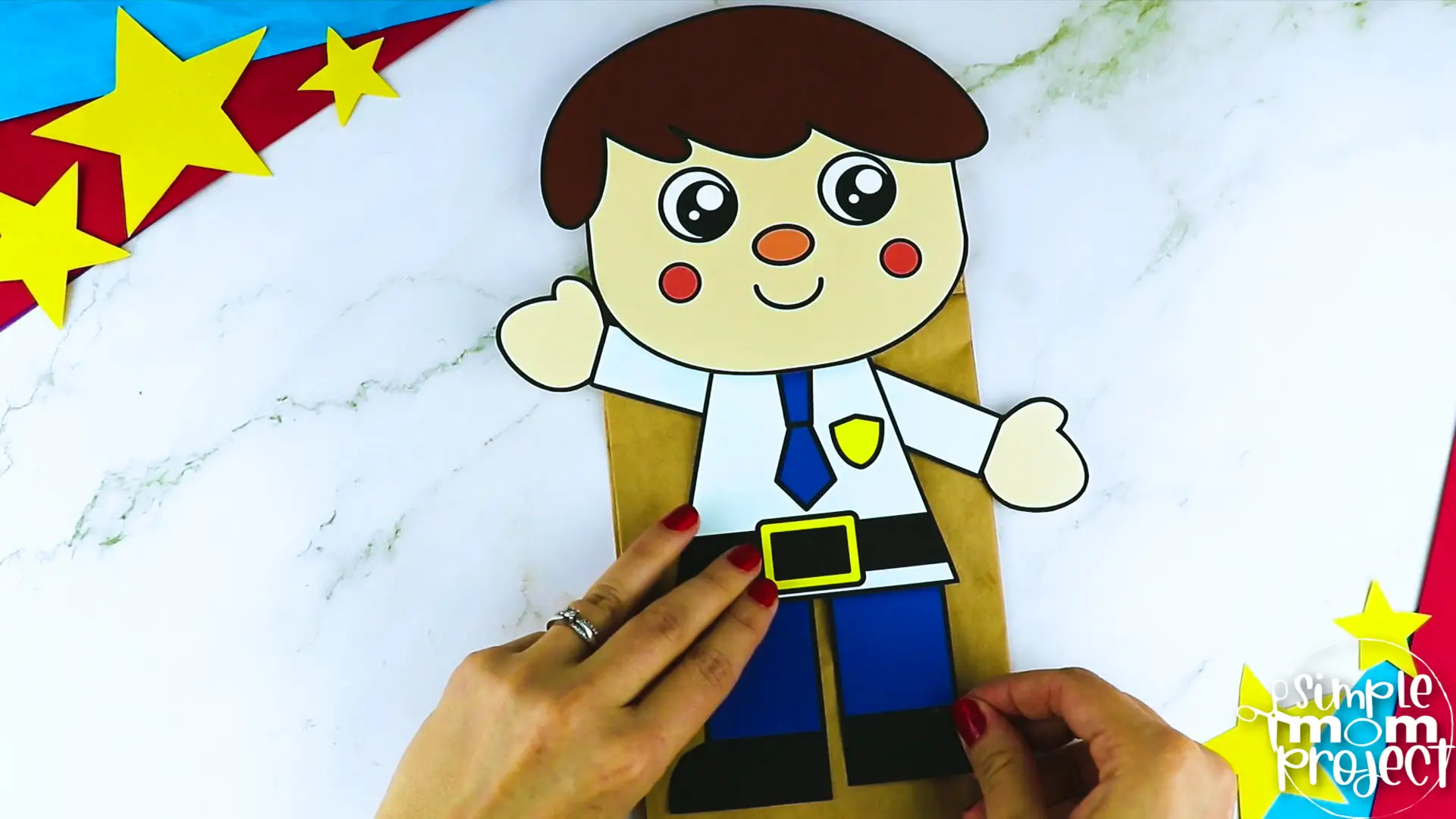 Printable Police Officer Paper Bag Puppet Community Helper Craft for Kids Preschooler Toddler