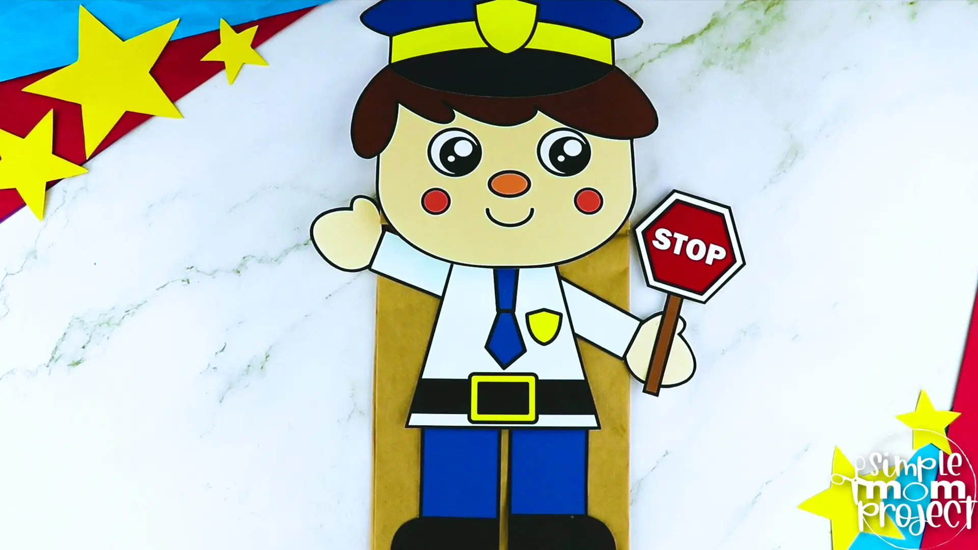 Printable Police Officer Paper Bag Puppet Community Helper Craft for Kids Preschooler Toddler