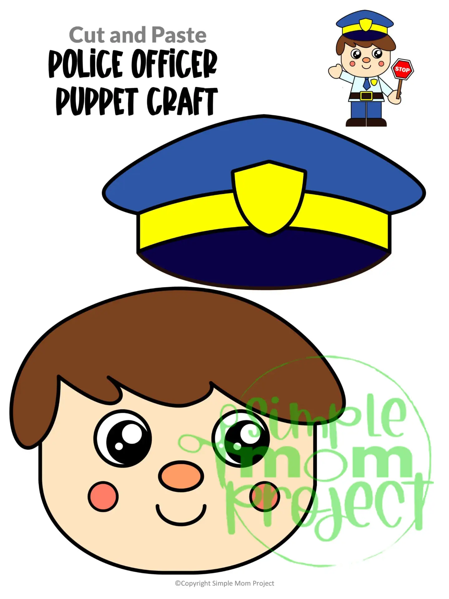 Printable Police Officer Paper Bag Puppet Community Helper Craft for Kids Preschooler Toddler
