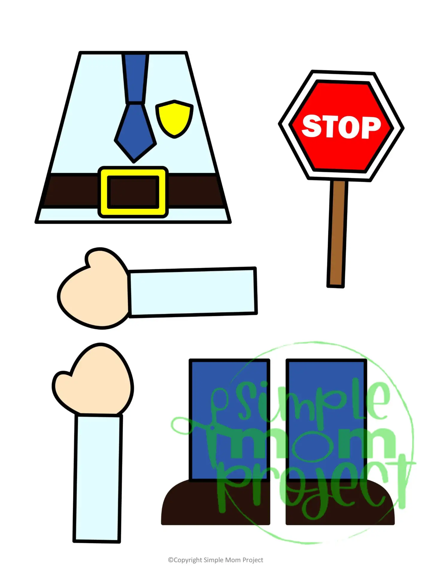 Printable Police Officer Paper Bag Puppet Community Helper Craft for Kids Preschooler Toddler