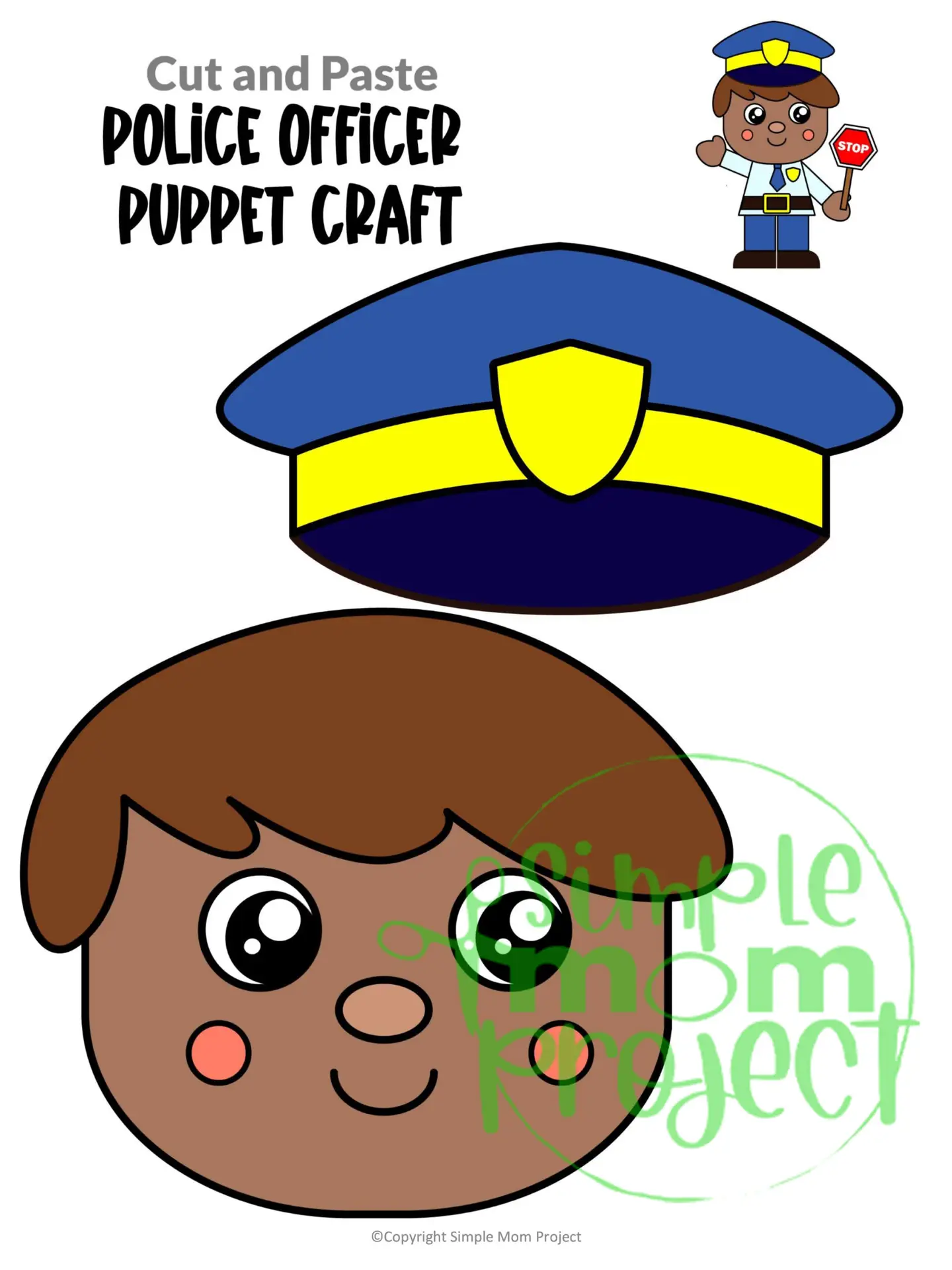 Printable Police Officer Paper Bag Puppet Community Helper Craft for Kids Preschooler Toddler