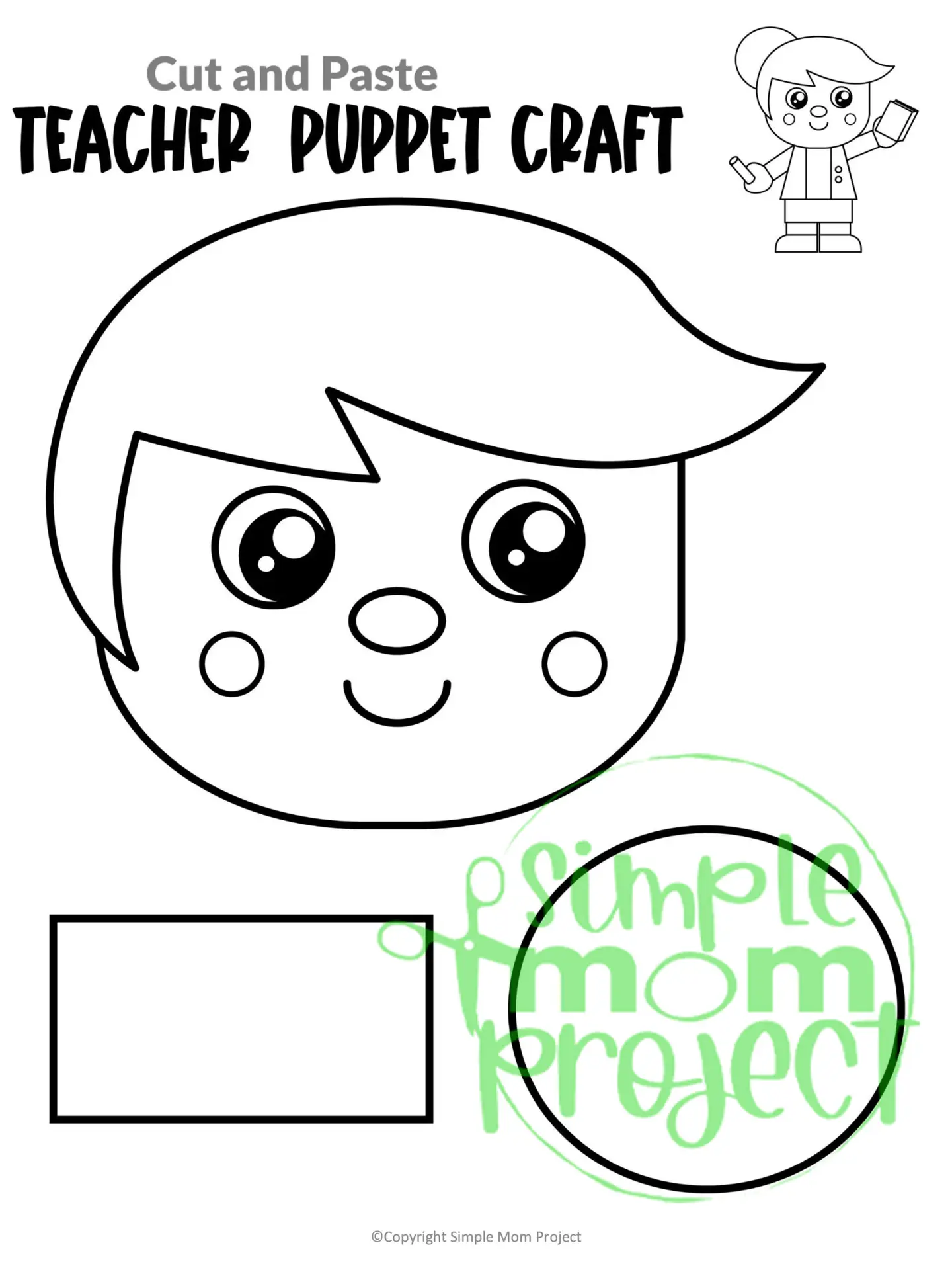 Printable Teacher Paper Bag Puppet Community Helper Craft for Kids Preschooler Toddler