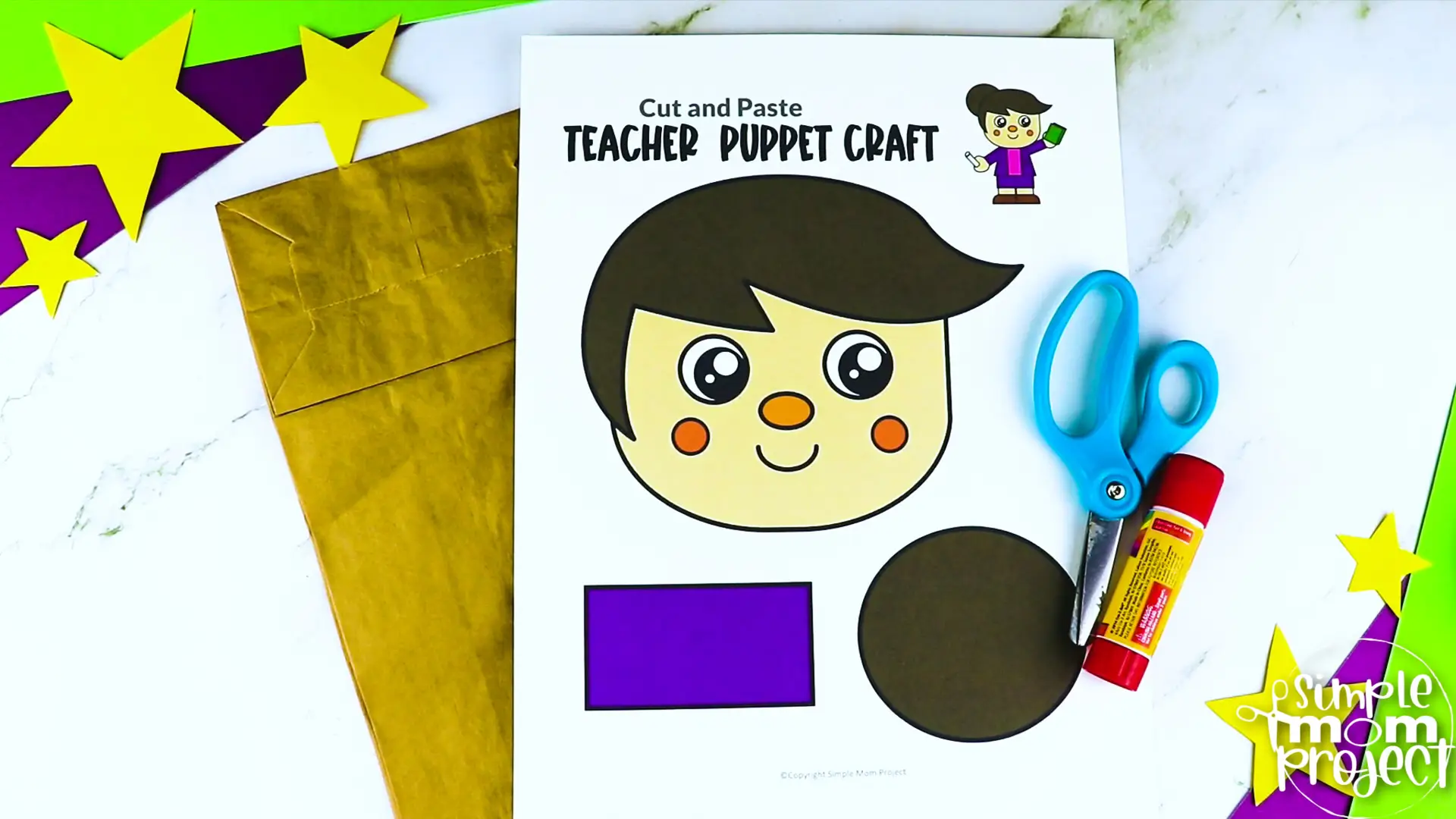 Printable Teacher Paper Bag Puppet Community Helper Craft for Kids Preschooler Toddler