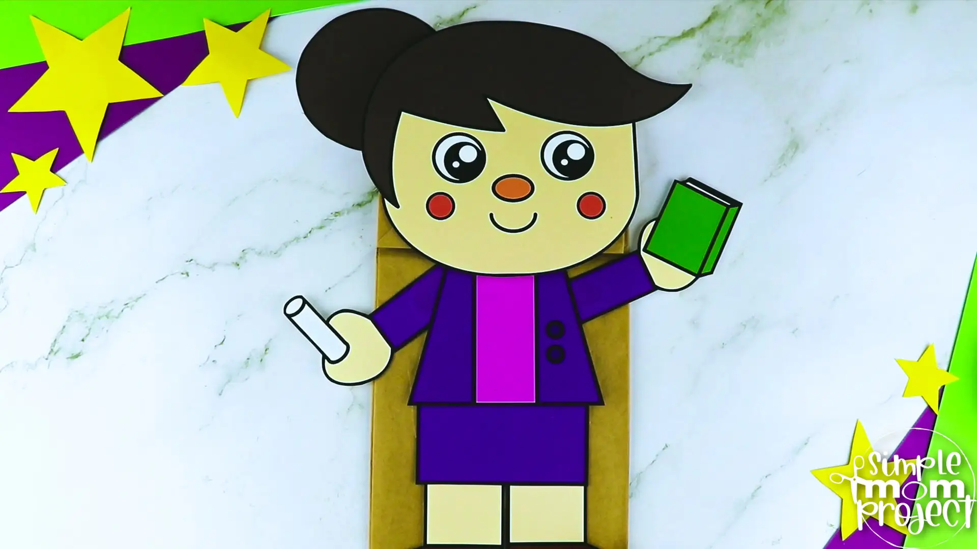 Printable Teacher Paper Bag Puppet Community Helper Craft for Kids Preschooler Toddler