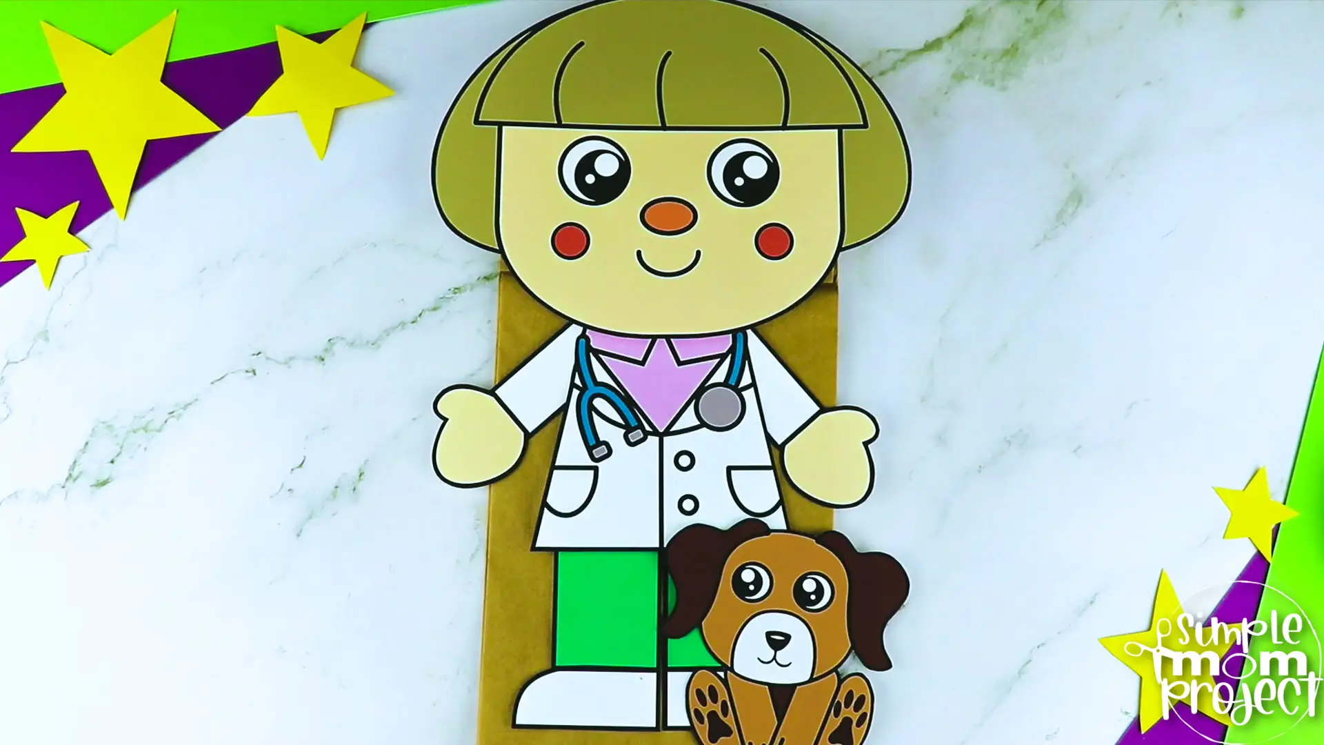 Printable Veterinarian Paper Bag Puppet Community Helper Craft for Kids Preschooler Toddler