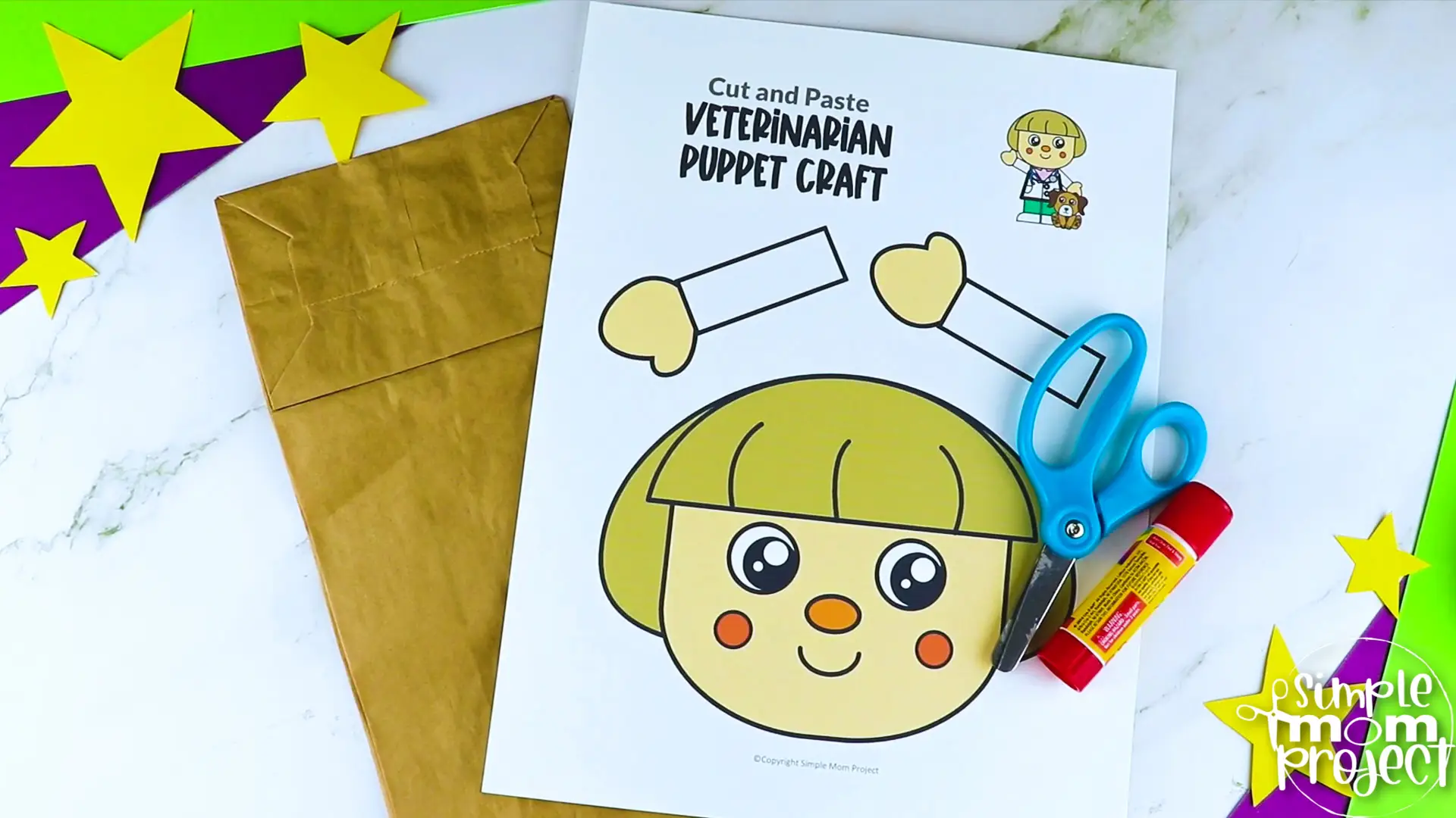 Printable Veterinarian Paper Bag Puppet Community Helper Craft for Kids Preschooler Toddler