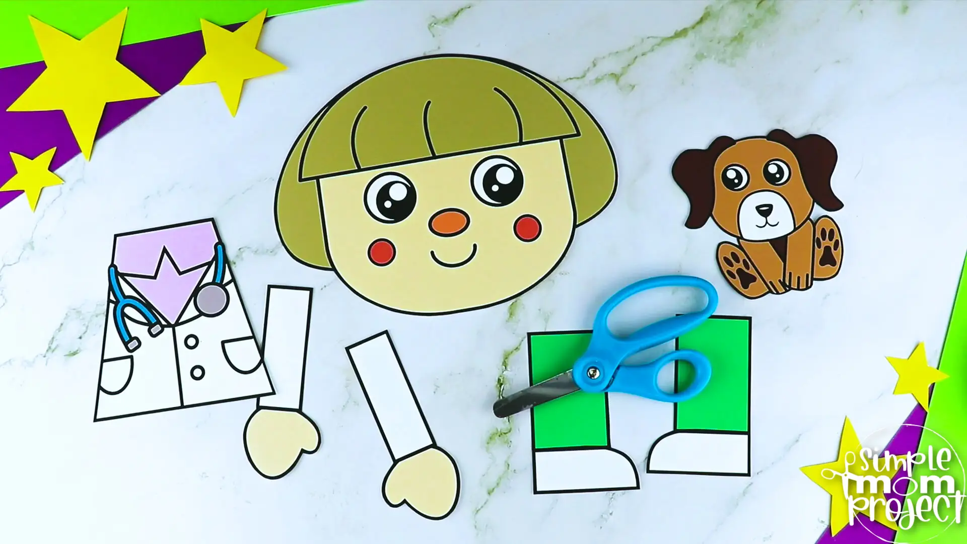 Printable Veterinarian Paper Bag Puppet Community Helper Craft for Kids Preschooler Toddler