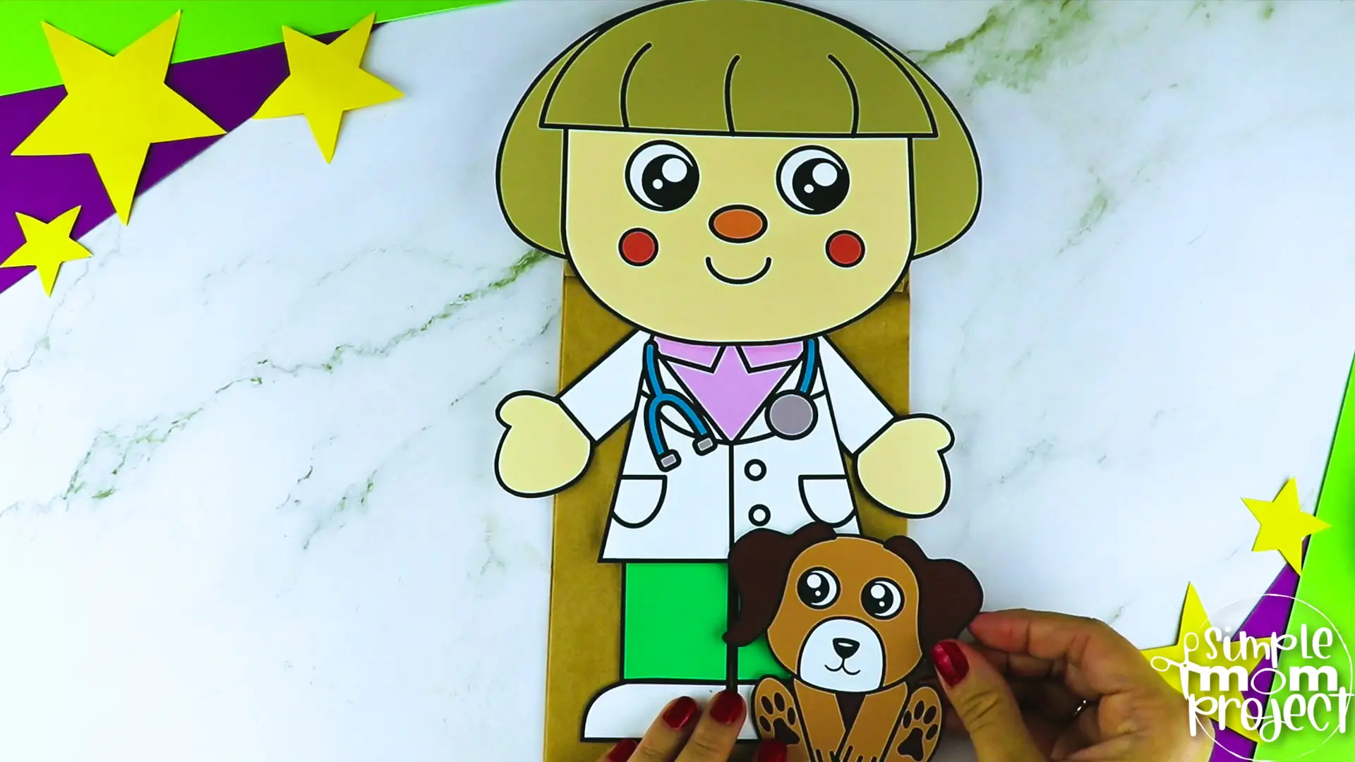 Printable Veterinarian Paper Bag Puppet Community Helper Craft for Kids Preschooler Toddler