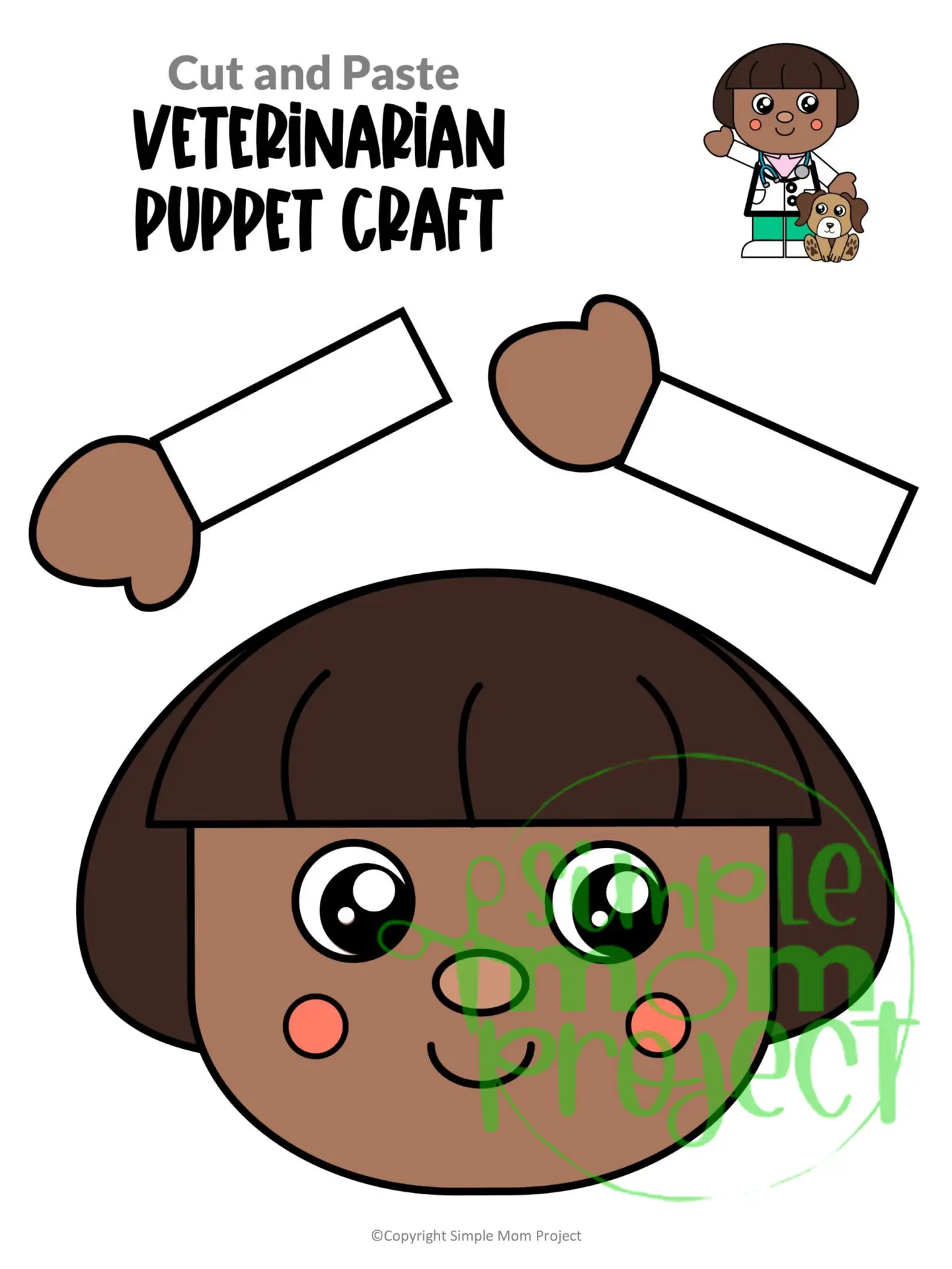 Printable Veterinarian Paper Bag Puppet Community Helper Craft for Kids Preschooler Toddler