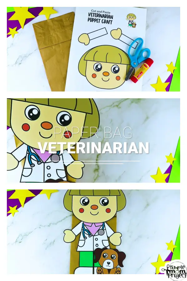 Printable Veterinarian Paper Bag Puppet Community Helper Craft for Kids Preschooler Toddler