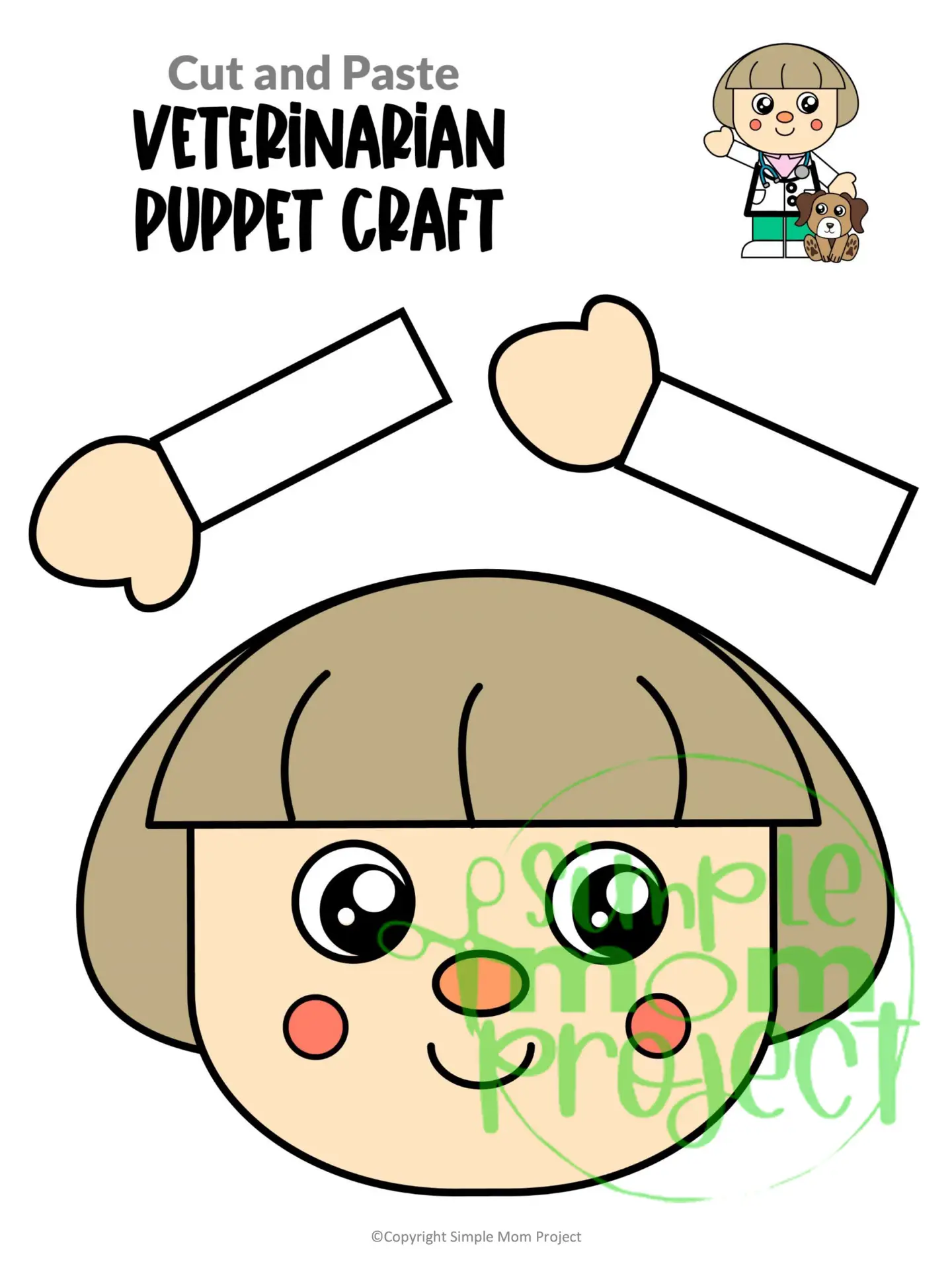 Printable Veterinarian Paper Bag Puppet Community Helper Craft for Kids Preschooler Toddler