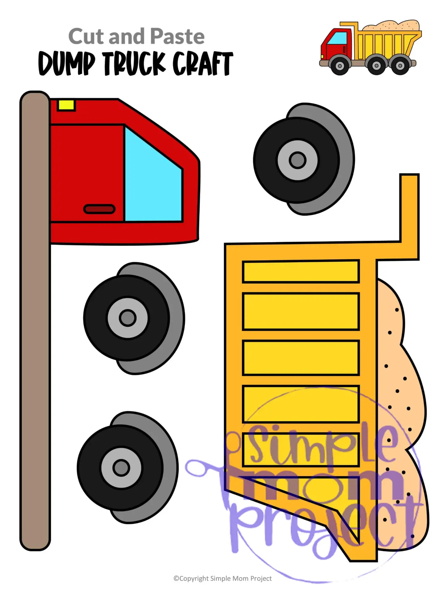 Printable Dump Truck Craft Transportation Vehicle Template for Kids, Preschool, Toddlers, Kindergarten 9