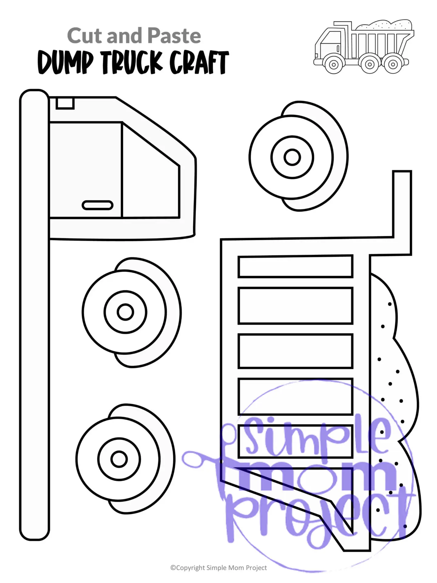 Printable Dump Truck Craft Transportation Vehicle Template for Kids, Preschool, Toddlers, Kindergarten Kids