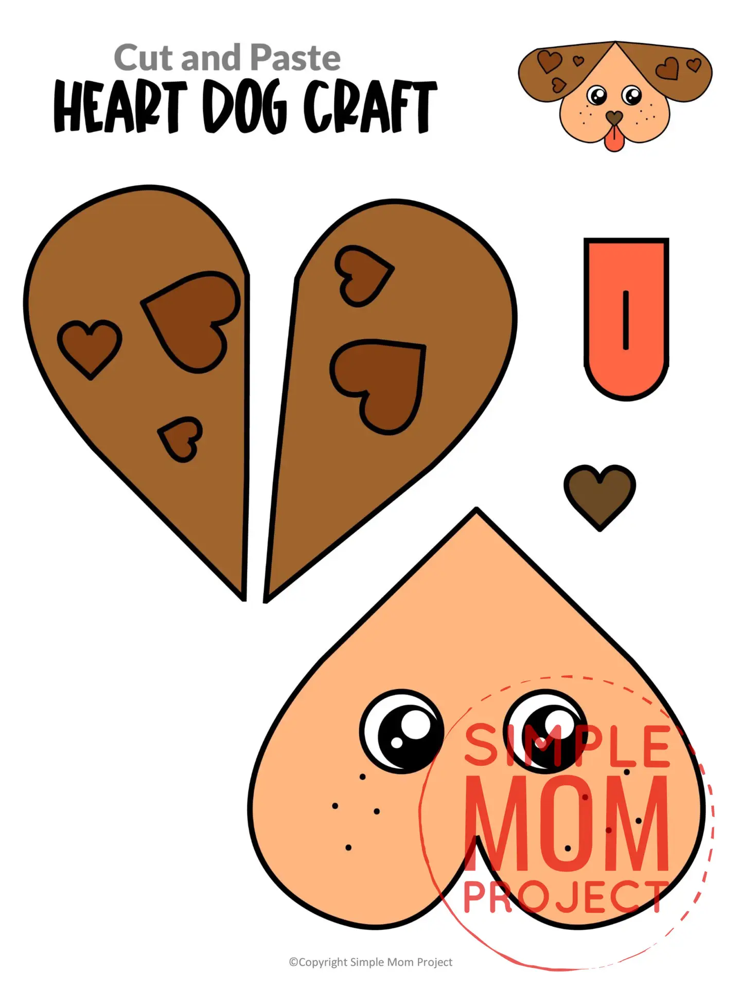 Printable Heart Dog Craft for Kids, Preschool, Toddlers, kindergarten kids