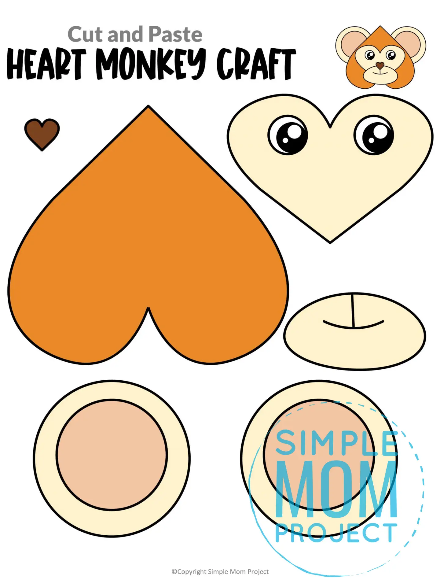 This printable heart shaped monkey craft is the perfect addition to any Letter M lesson or sharing fun facts about monkeys to your toddler, preschool or kindergarten kids. The cute heart monkey craft can be glued to a paper bag or paper plate to add fun and make your heart monkey craft stand out. Click to download and print your printable heart shaped monkey template today!