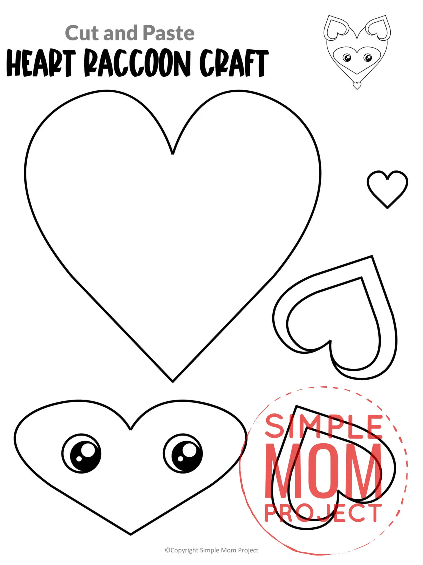 Printable Heart Raccoon Craft for Kids, Preschool, Toddlers, kindergarten 15