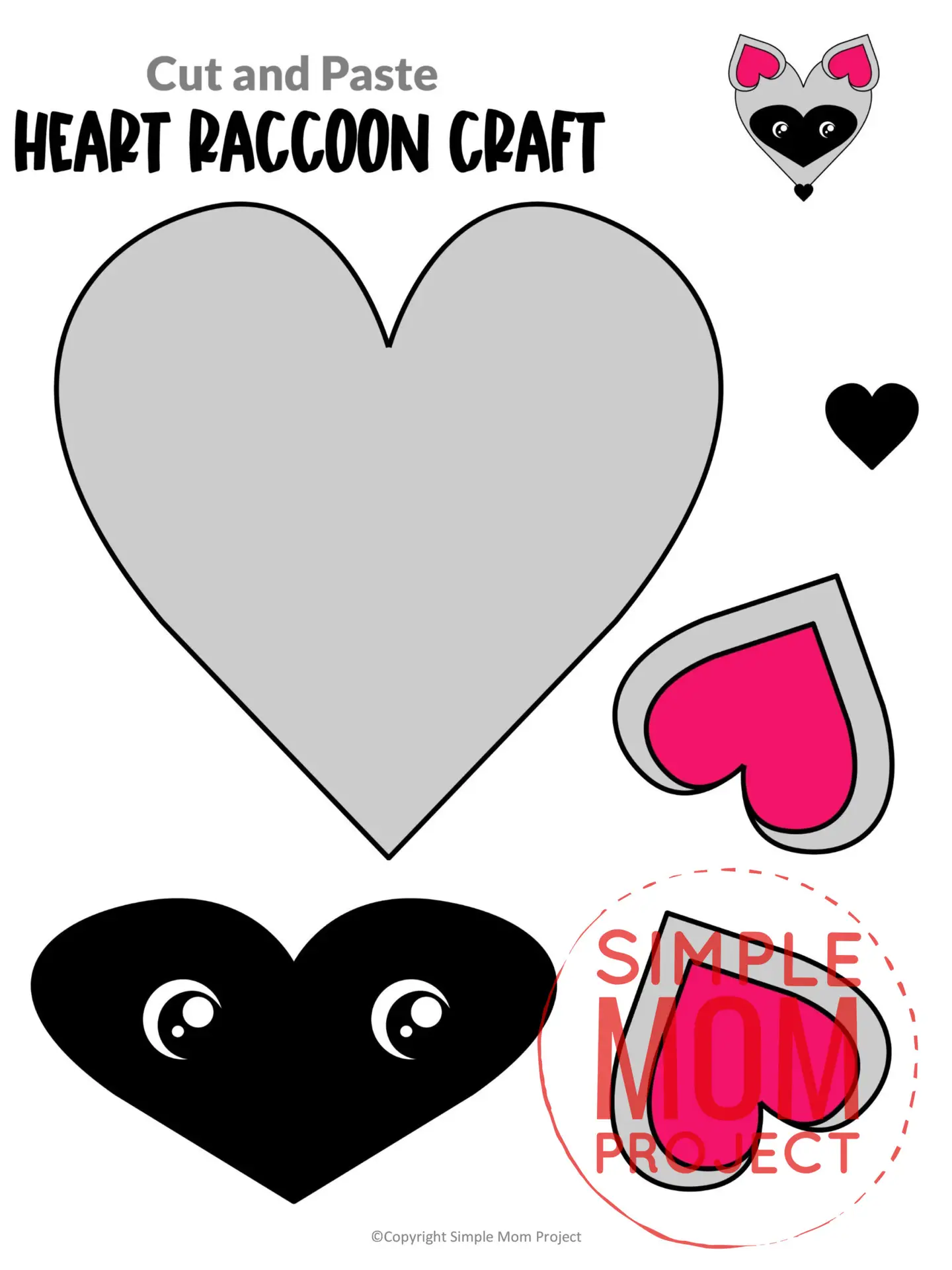 Printable Heart Raccoon Craft for Kids, Preschool, Toddlers, kindergarten 15