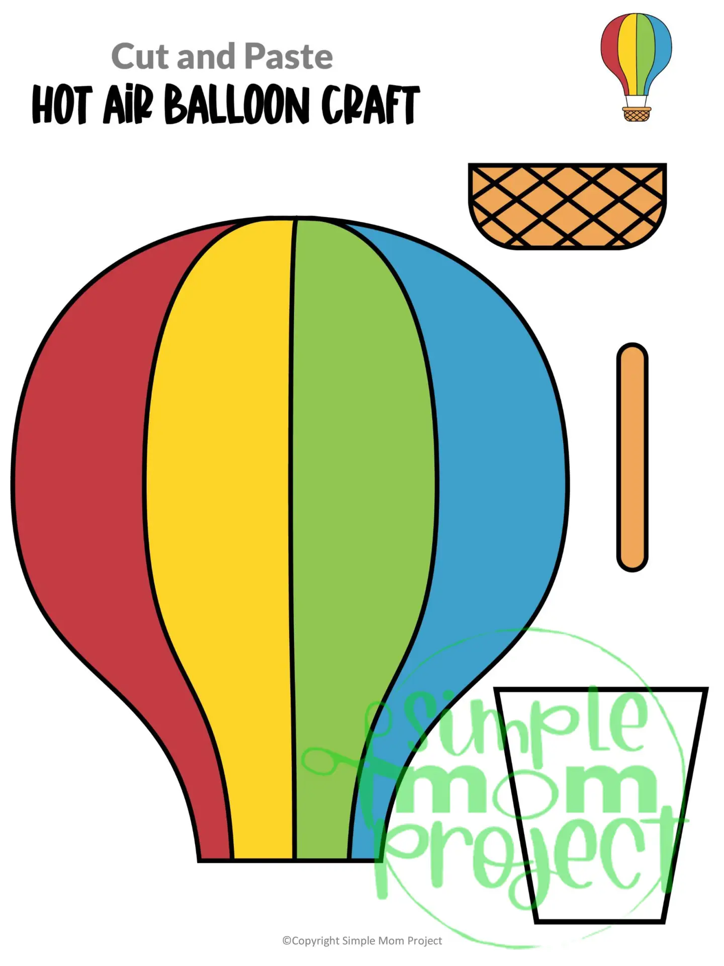 Printable Hot Air Balloon Craft Transportation Vehicle Template for Kids, Preschool, Toddlers, Kindergarten Kids