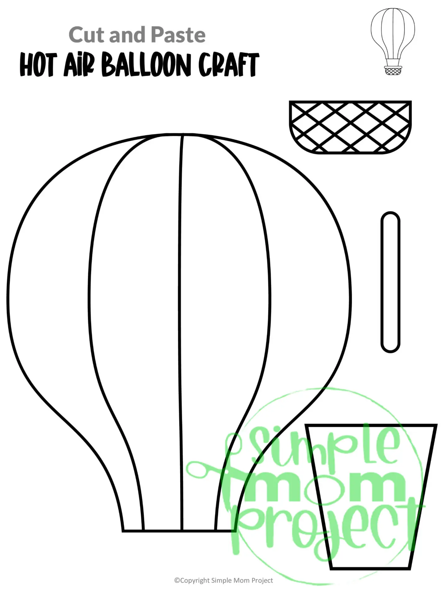 Printable Hot Air Balloon Craft Transportation Vehicle Template for Kids, Preschool, Toddlers, Kindergarten Kids 1