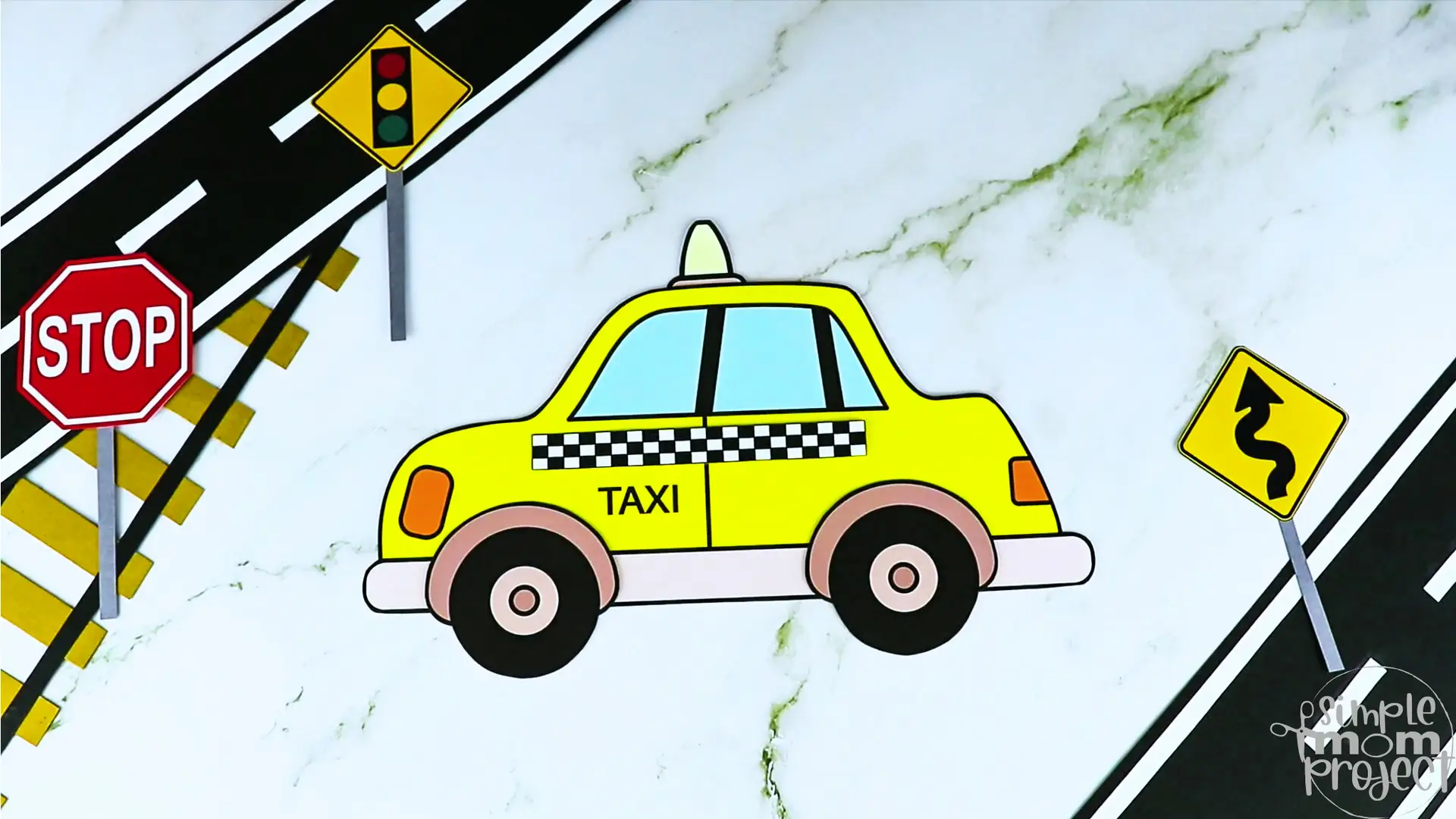 Printable Taxi Cab Craft Transportation Vehicle Template for Kids, Preschool, Toddlers, Kindergarten 1