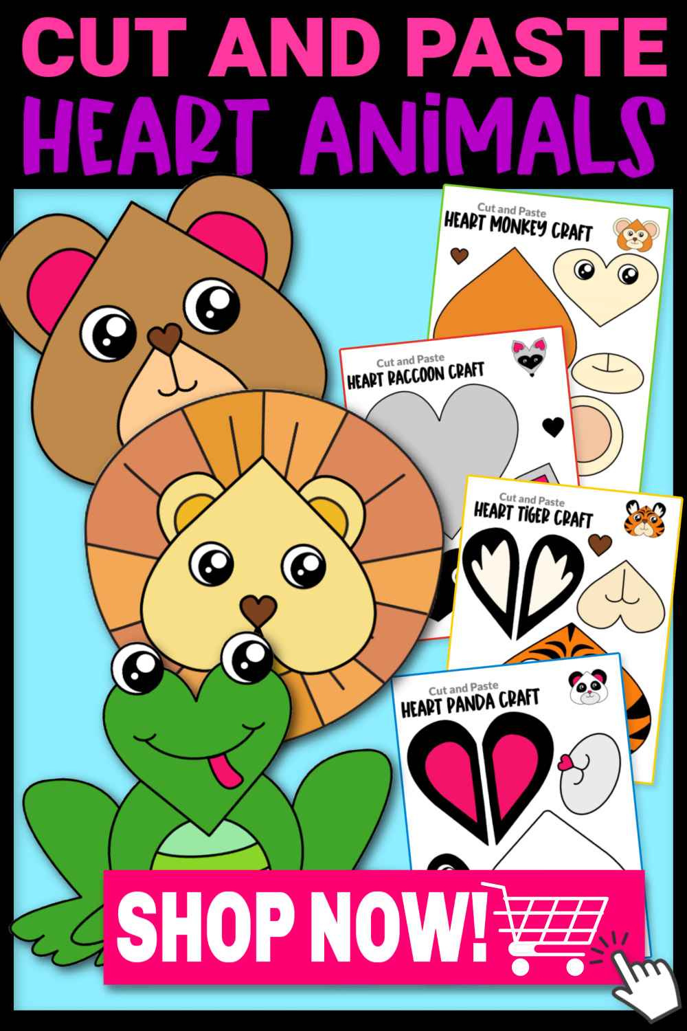 Printable Cut and Paste Heart Animal Crafts for Kids Preschool Toddler Kindergarten ULTIMATE 3