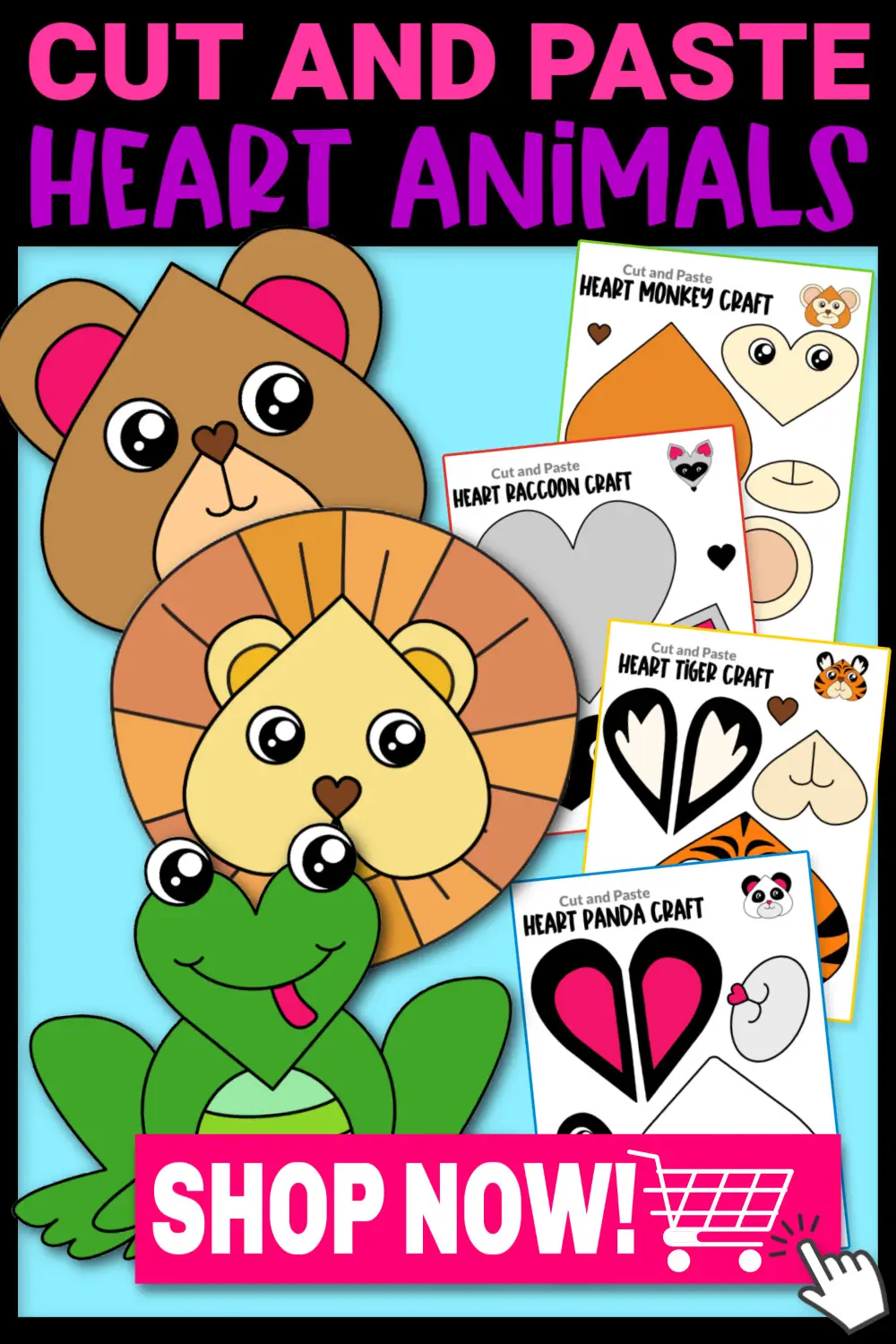 Printable Cut and Paste Heart Animal Crafts for Kids Preschool Toddler Kindergarten ULTIMATE 3