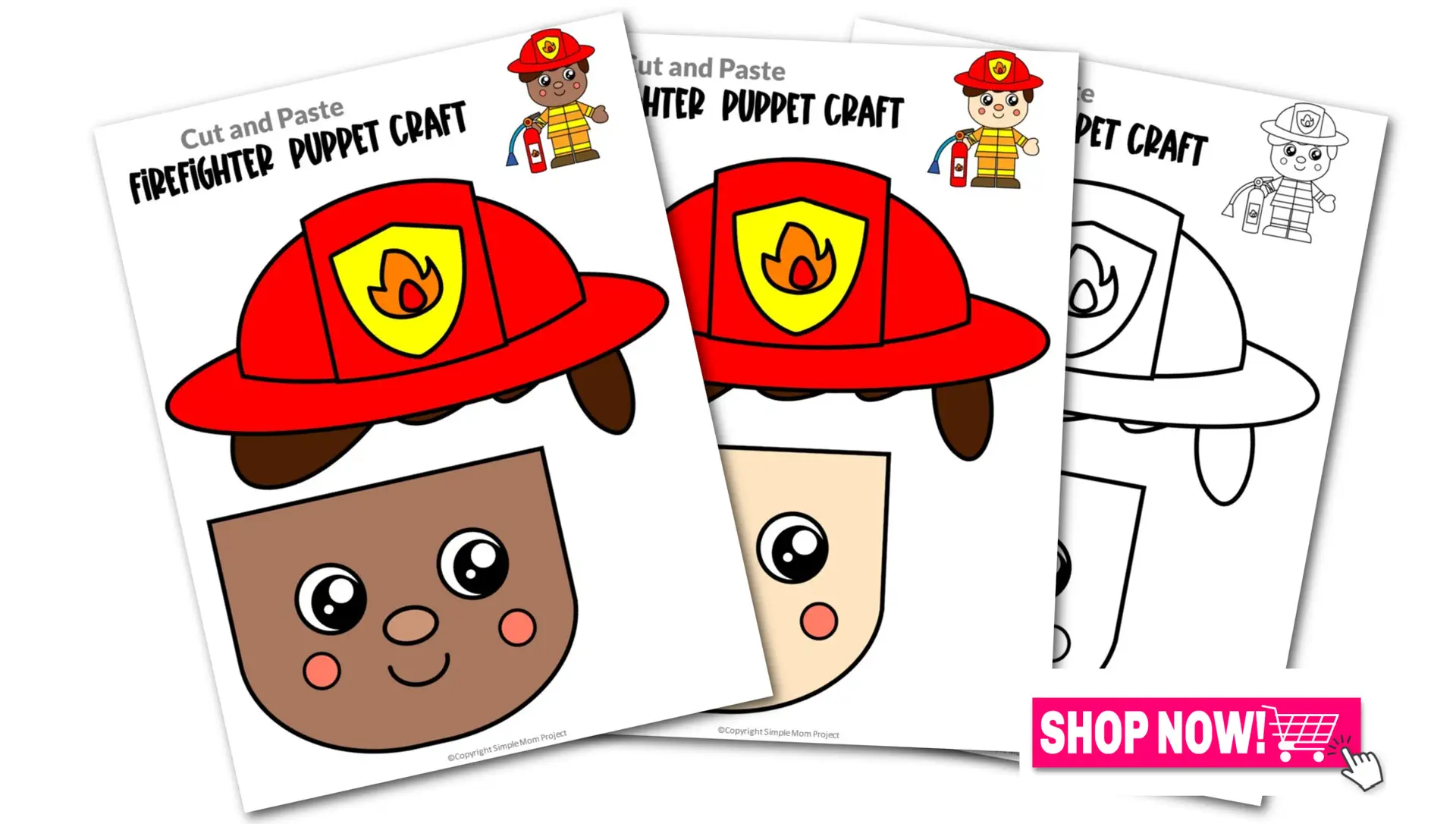Printable Firefighter Paper Bag Puppet Community Helper Craft for Toddler, Preschool and Kindergarten Kids
