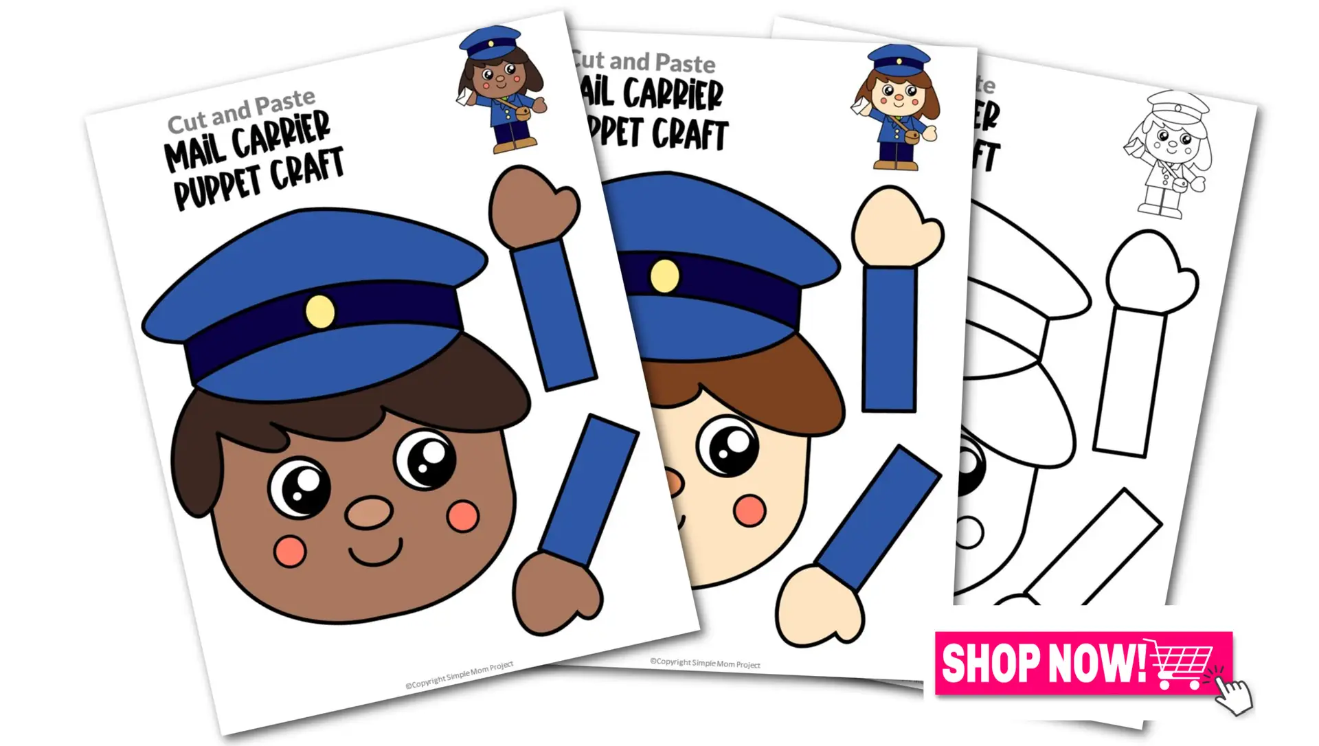 Printable Mail Carrier Paper Bag Puppet Community Helper Craft for Toddler, Preschool and Kindergarten Kids