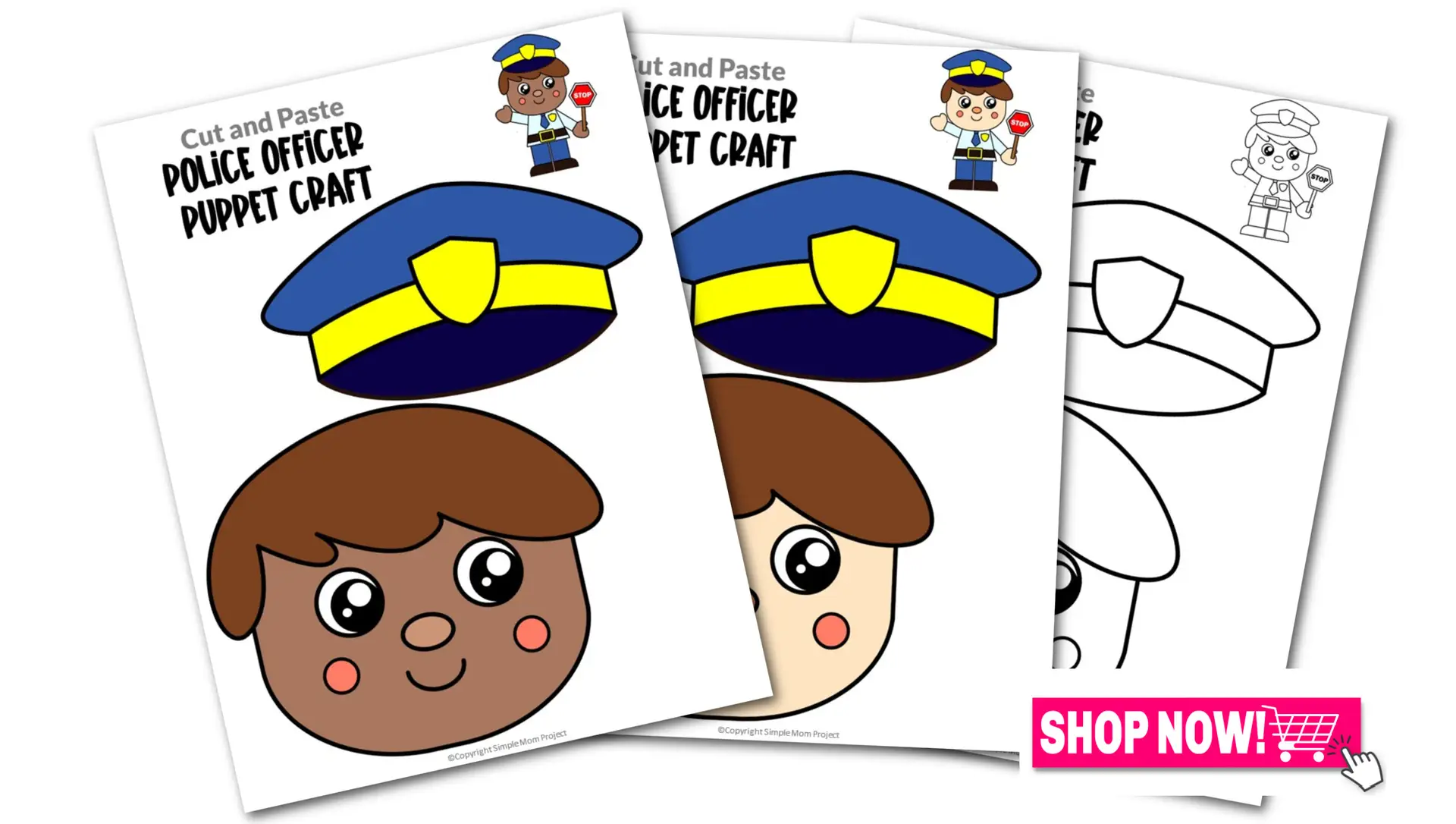 Printable Police Officer Paper Bag Puppet Community Helper Craft for Toddler, Preschool and Kindergarten Kids