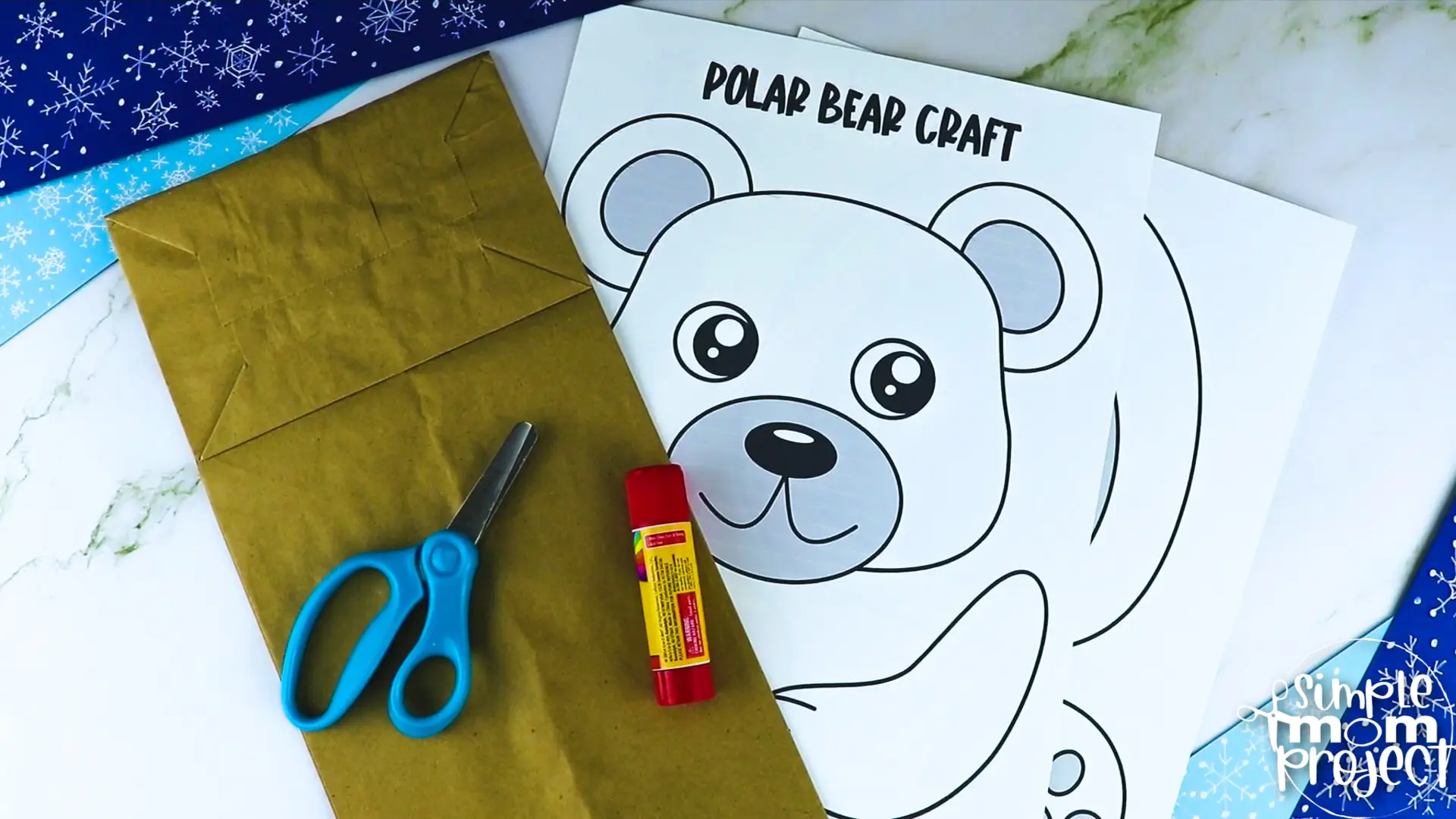 Printable Polar Bear Paper Bag Puppet Craft for Kids, Preschoolers, Toddlers, kindergarten elementary polar bear crafts winter crafts