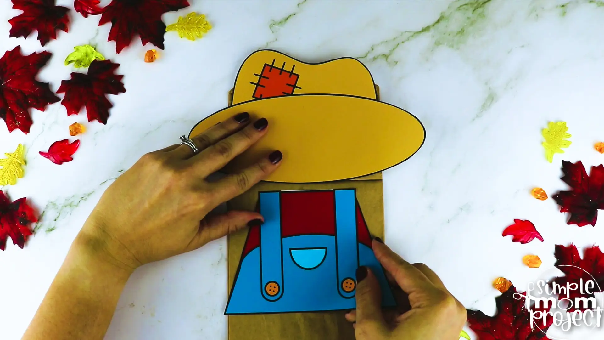 Printable Scarecrow Paper Bag Puppet Craft for Kids, Preschoolers, Toddlers, kindergarten elementary fall crafts autumn crafts 11