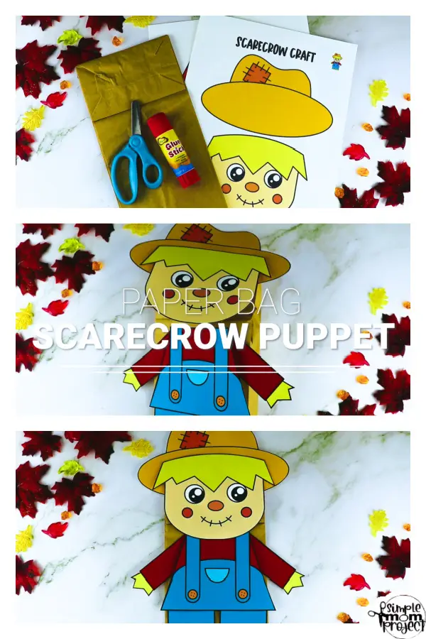 Printable Scarecrow Paper Bag Puppet Craft for Kids, Preschoolers, Toddlers, kindergarten elementary fall crafts autumn crafts 14
