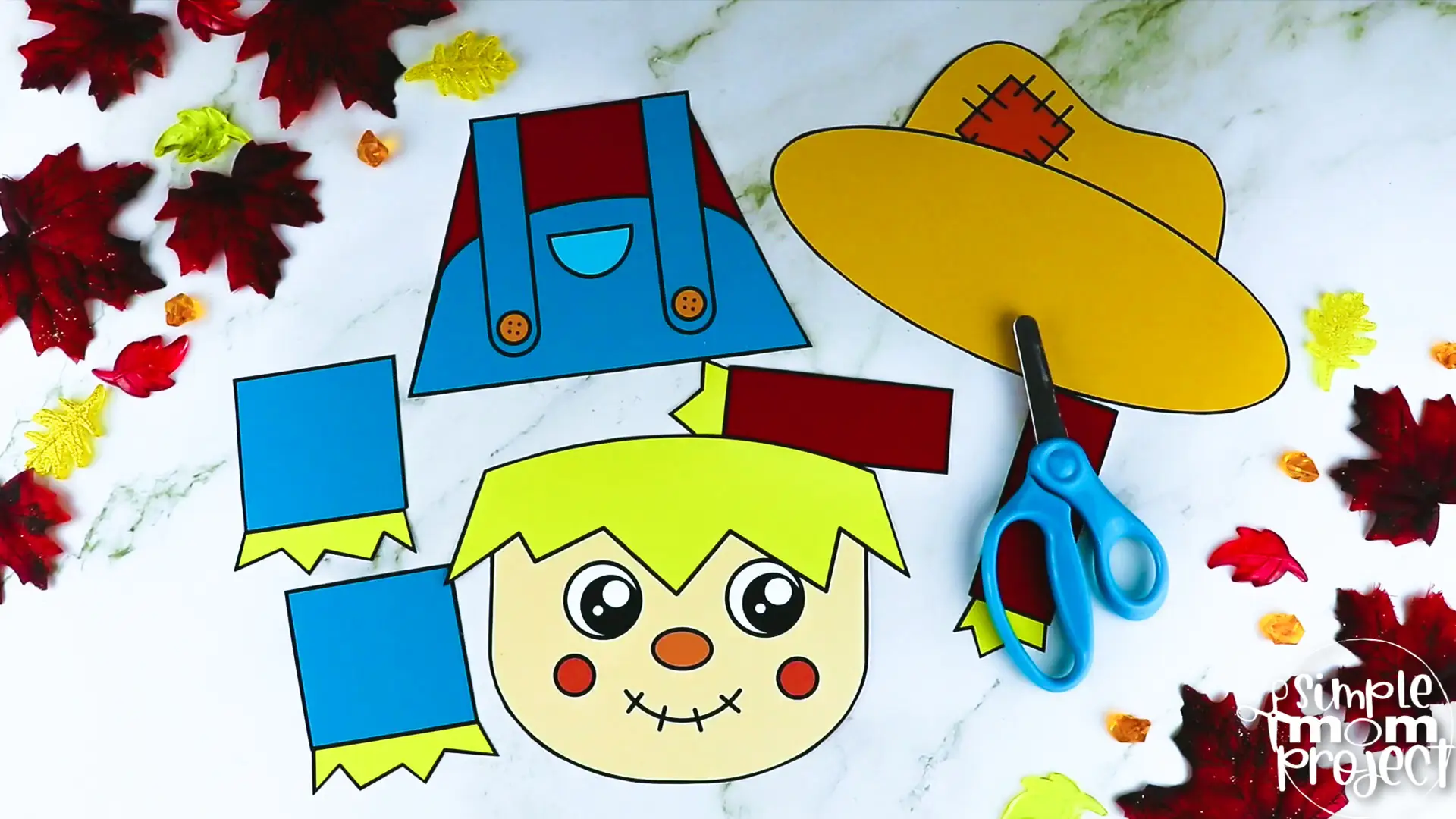 Printable Scarecrow Paper Bag Puppet Craft for Kids, Preschoolers, Toddlers, kindergarten elementary fall crafts autumn crafts 6