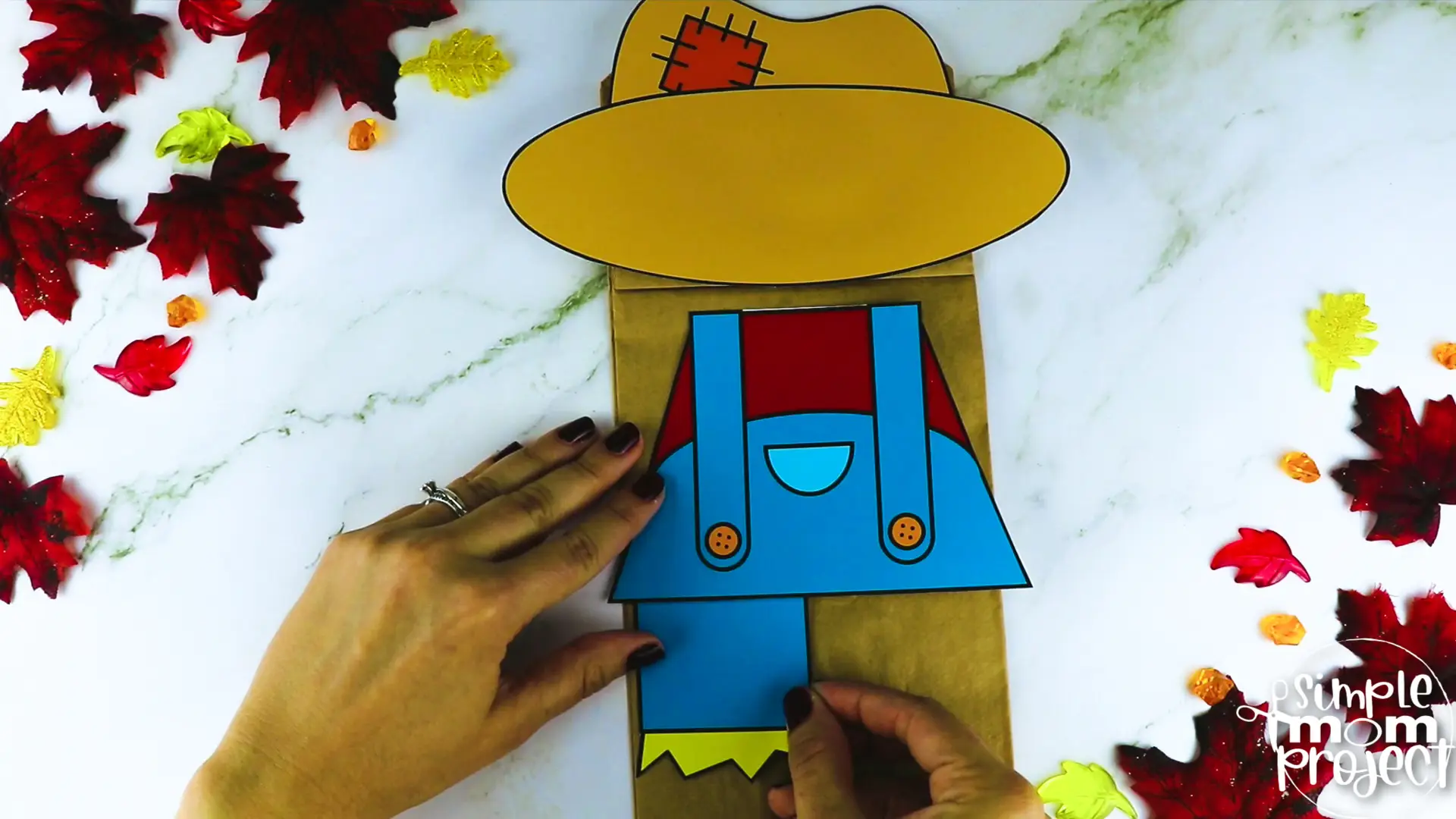Printable Scarecrow Paper Bag Puppet Craft for Kids, Preschoolers, Toddlers, kindergarten elementary fall crafts autumn crafts 8