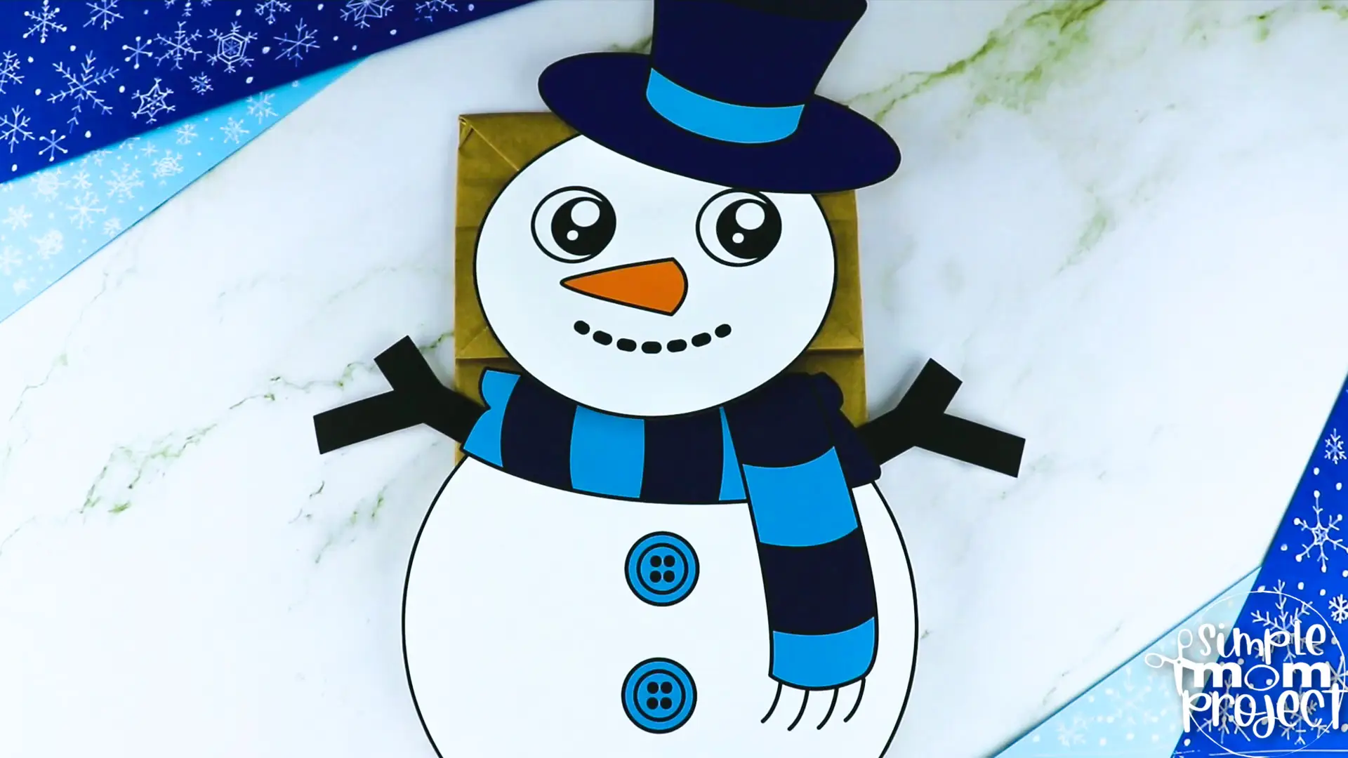 Printable Snowman Paper Bag Puppet Craft for Kids, Preschoolers, Toddlers, kindergarten elementary snowman crafts winter crafts
