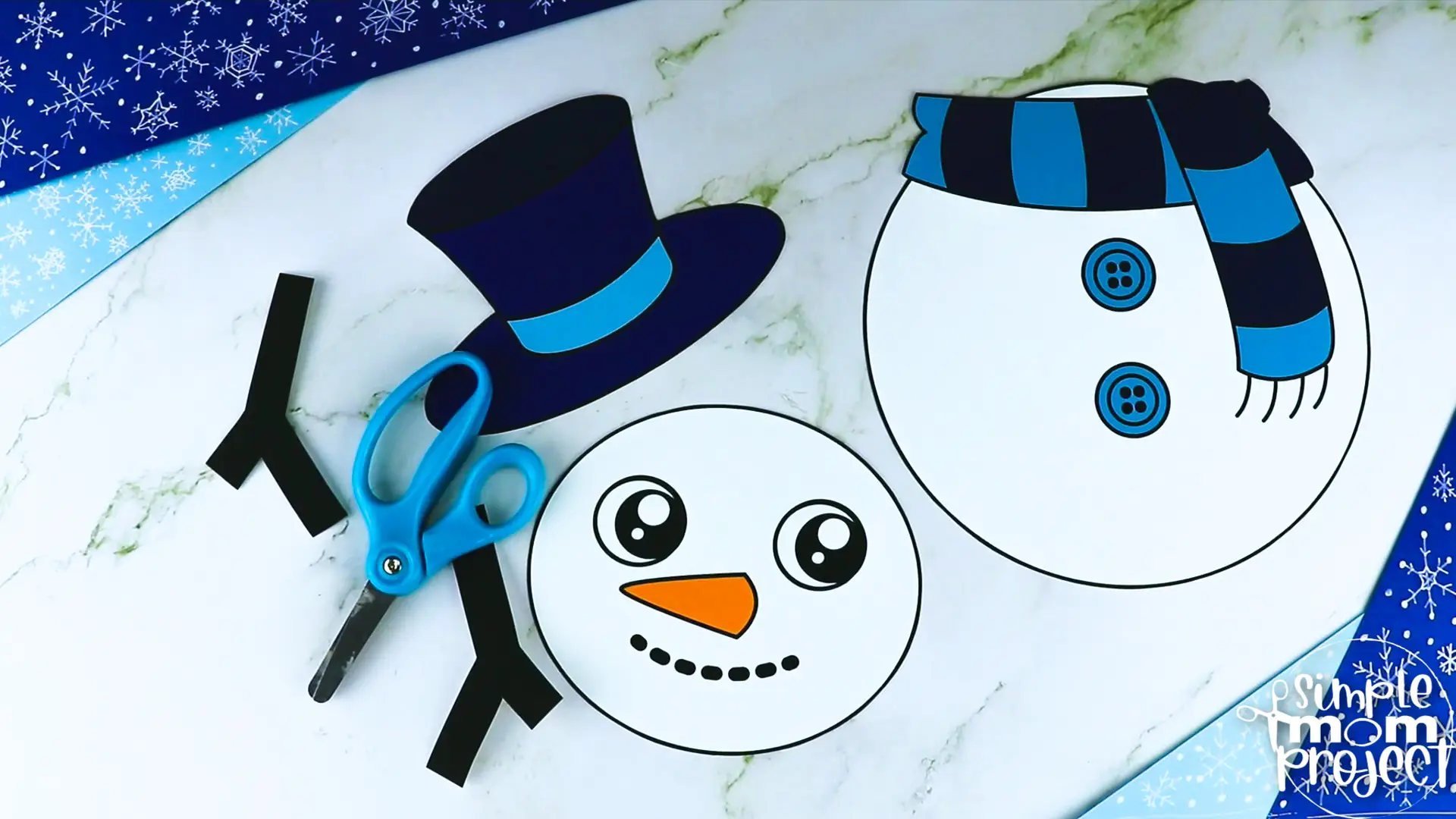 Printable Snowman Paper Bag Puppet Craft for Kids, Preschoolers, Toddlers, kindergarten elementary snowman crafts winter crafts