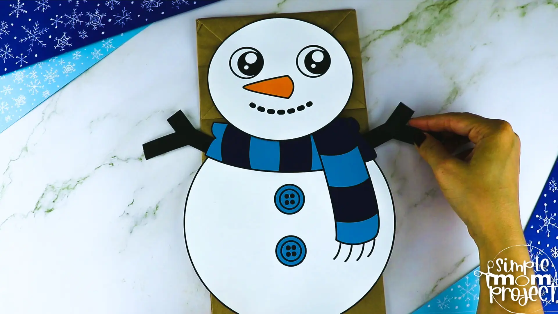Printable Snowman Paper Bag Puppet Craft for Kids, Preschoolers, Toddlers, kindergarten elementary snowman crafts winter crafts