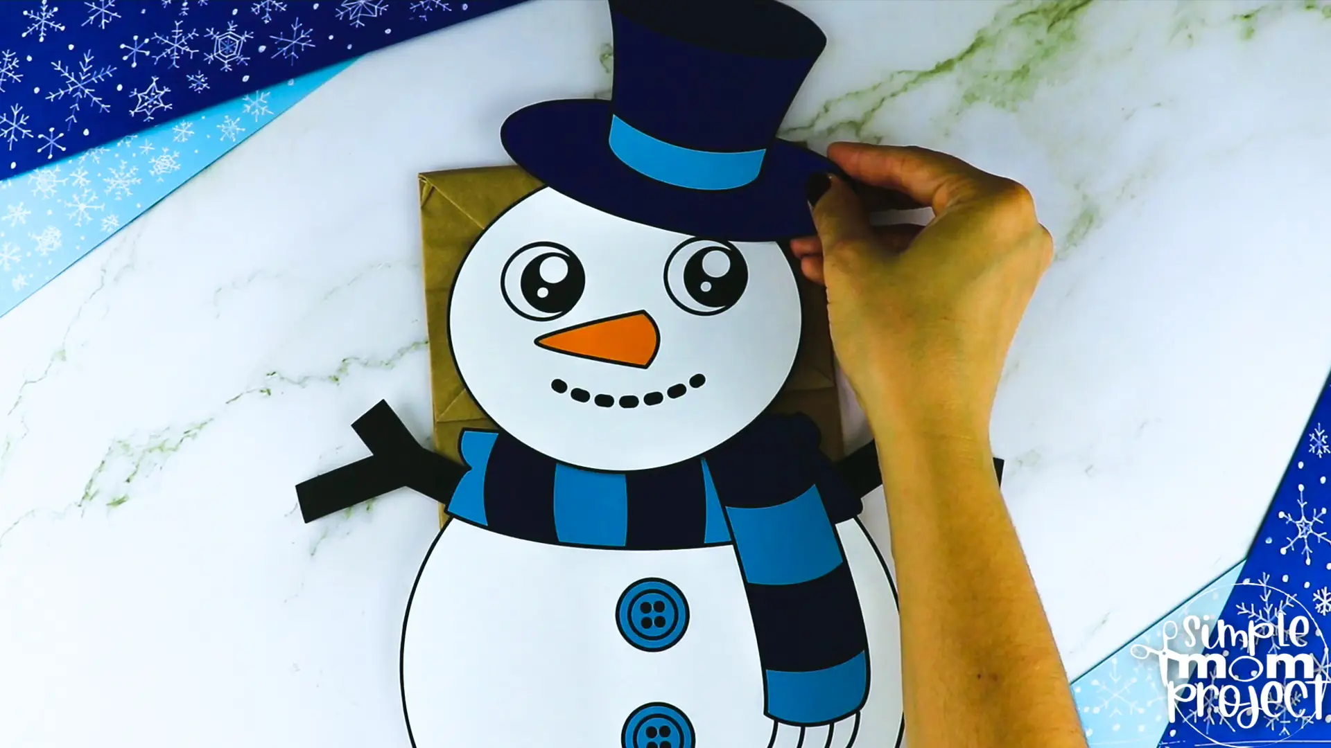 Printable Snowman Paper Bag Puppet Craft for Kids, Preschoolers, Toddlers, kindergarten elementary snowman crafts winter crafts