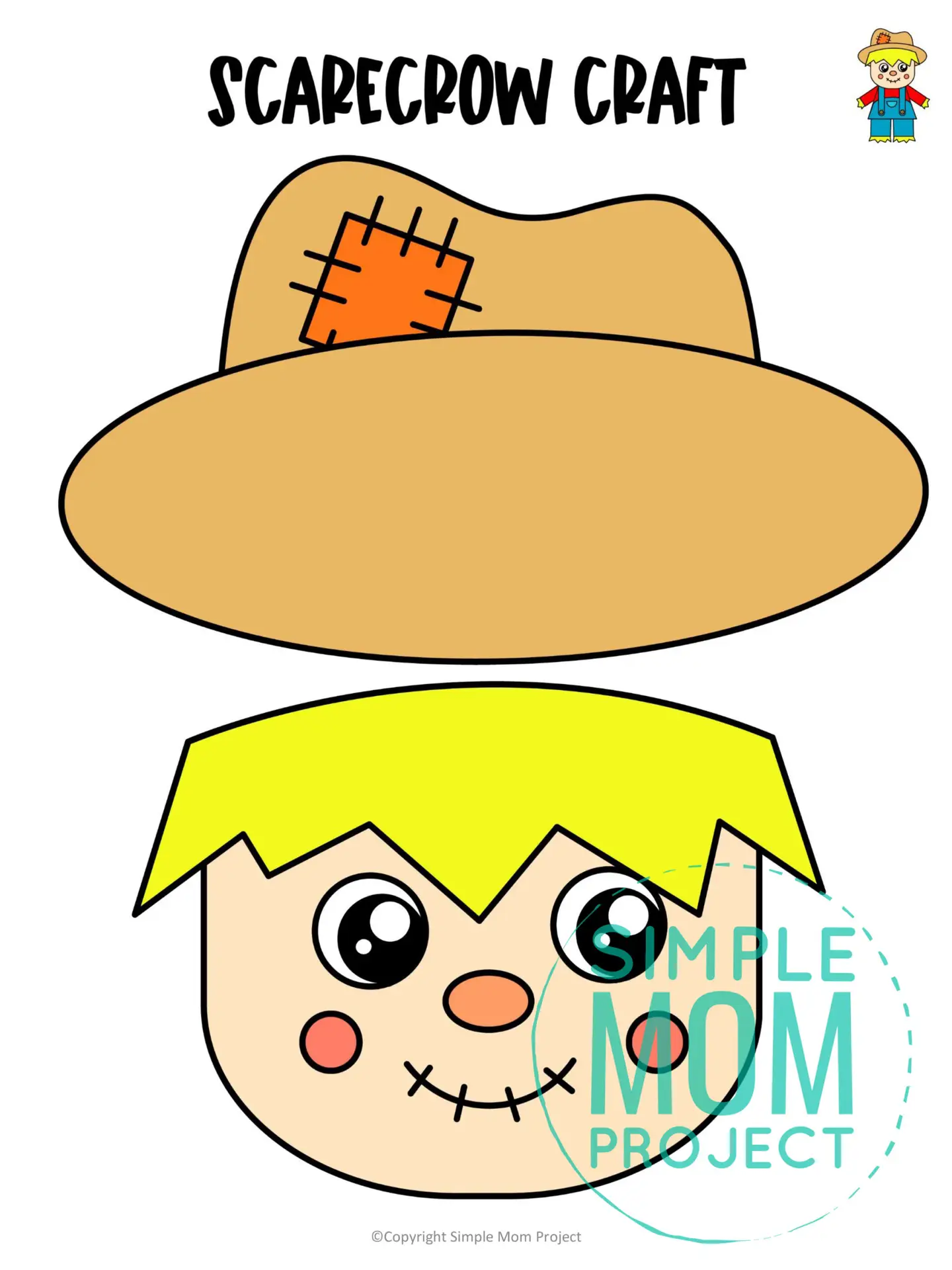 Printable Scarecrow Paper Bag Puppet Craft for Kids, Preschoolers, Toddlers, kindergarten elementary fall crafts autumn crafts 02