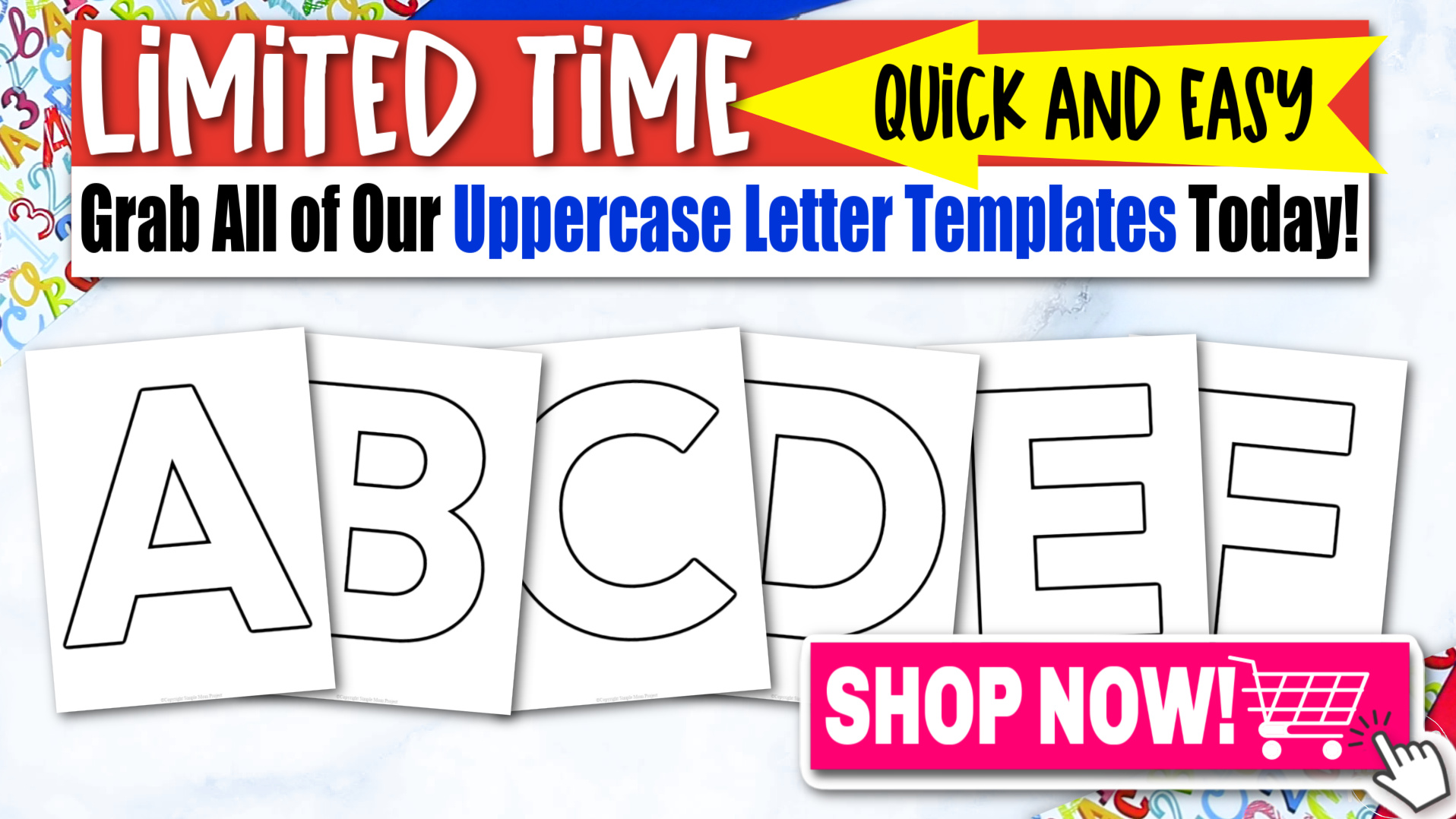 Printable Alphabet Capital Letter Uppercase Letter Templates for Kindergarten, kids, toddlers, elementary, homeschool 3