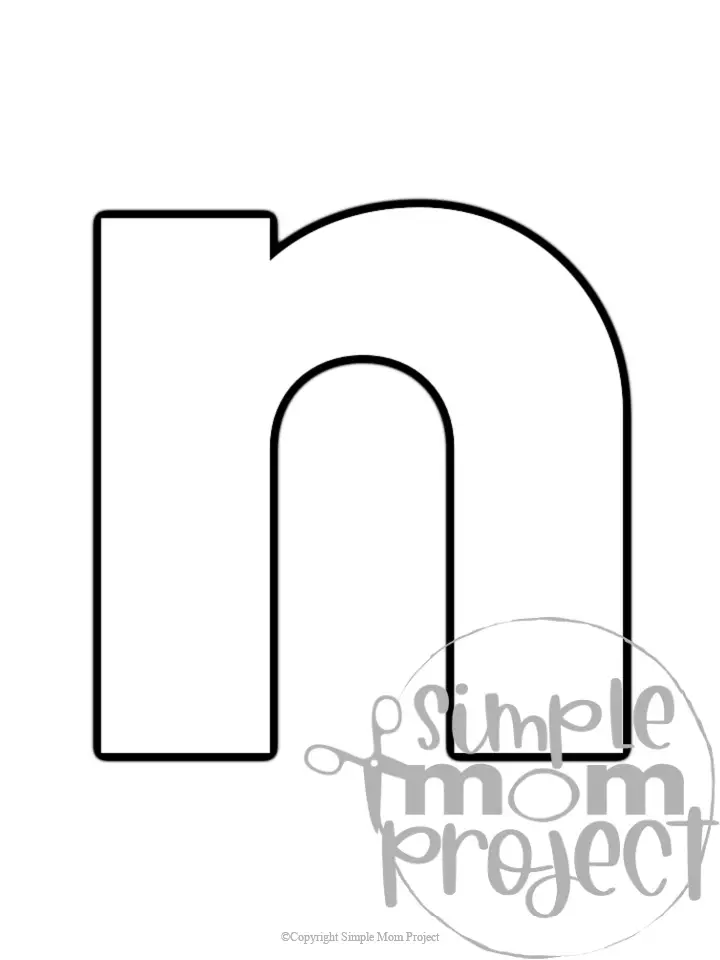 Printable lower case letter n template for letter n crafts for kindergarten, toddler, preschool, homeschool, alphabet crafts 1